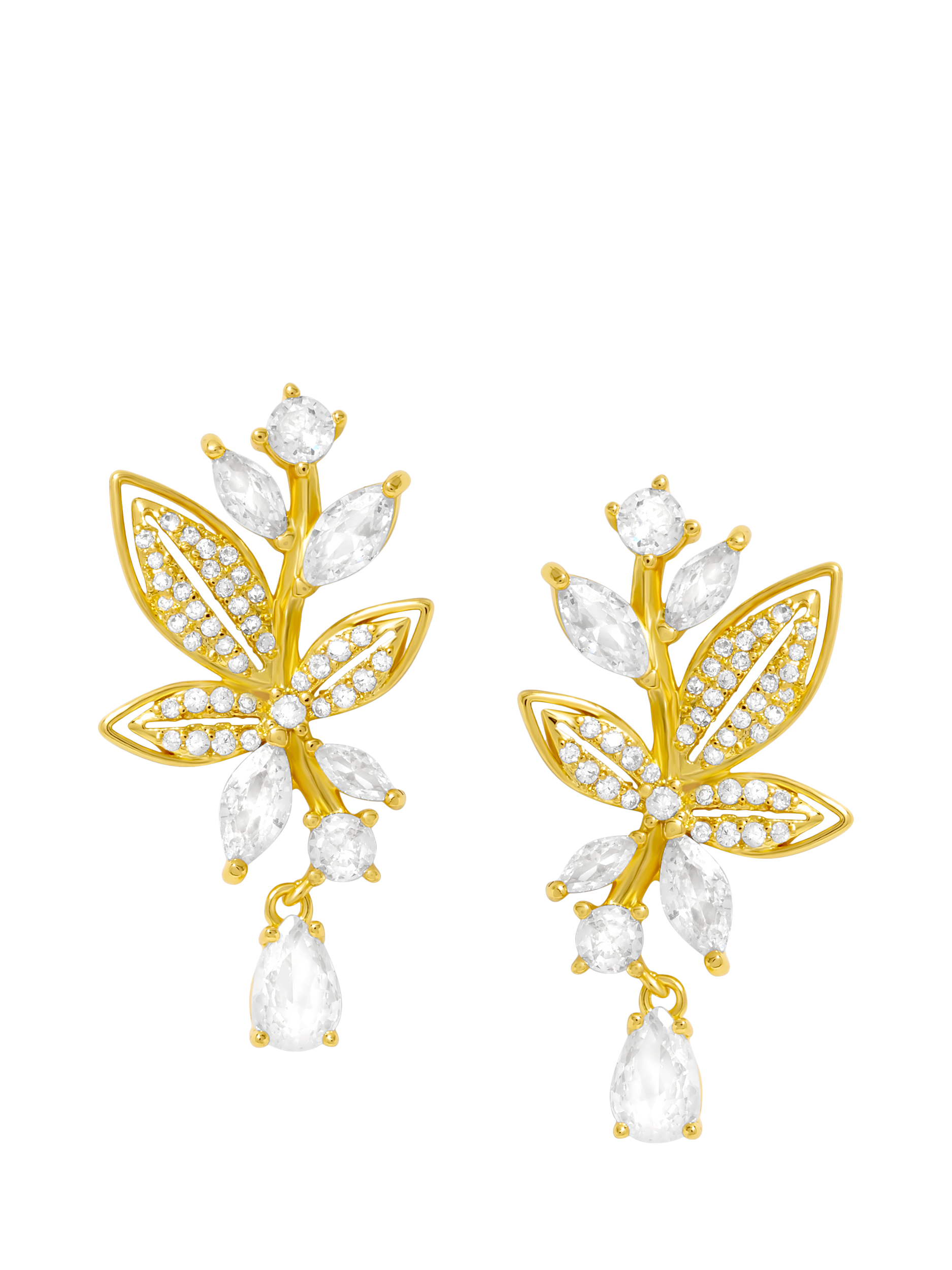 Product image 1 of 4, which shows Jon Richard Gold Plated and Cubic Zirconia Leaf Earrings, Gold