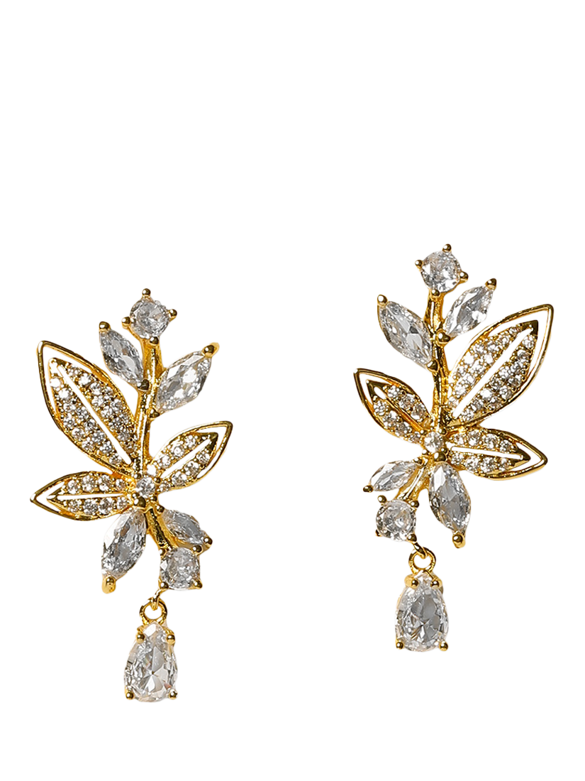 Product image 3 of 4, which shows Jon Richard Gold Plated and Cubic Zirconia Leaf Earrings, Gold
