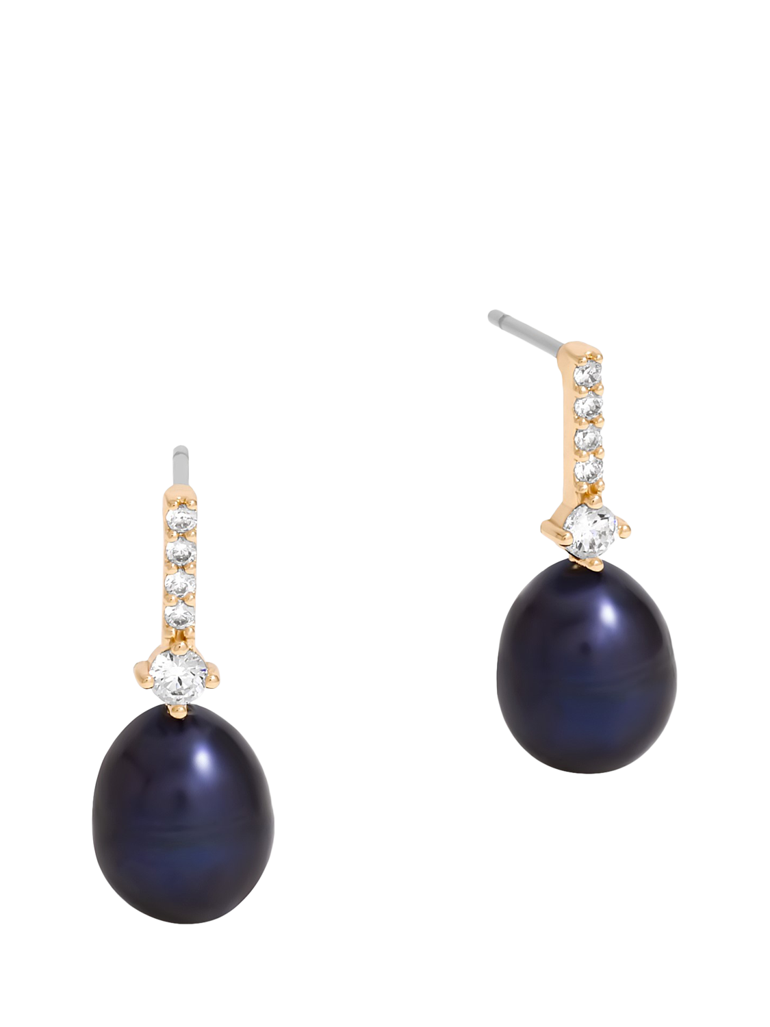 Product image 1 of 3, which shows Jon Richard Cubic Zirconia & Pearl Stick Earrings, Gold