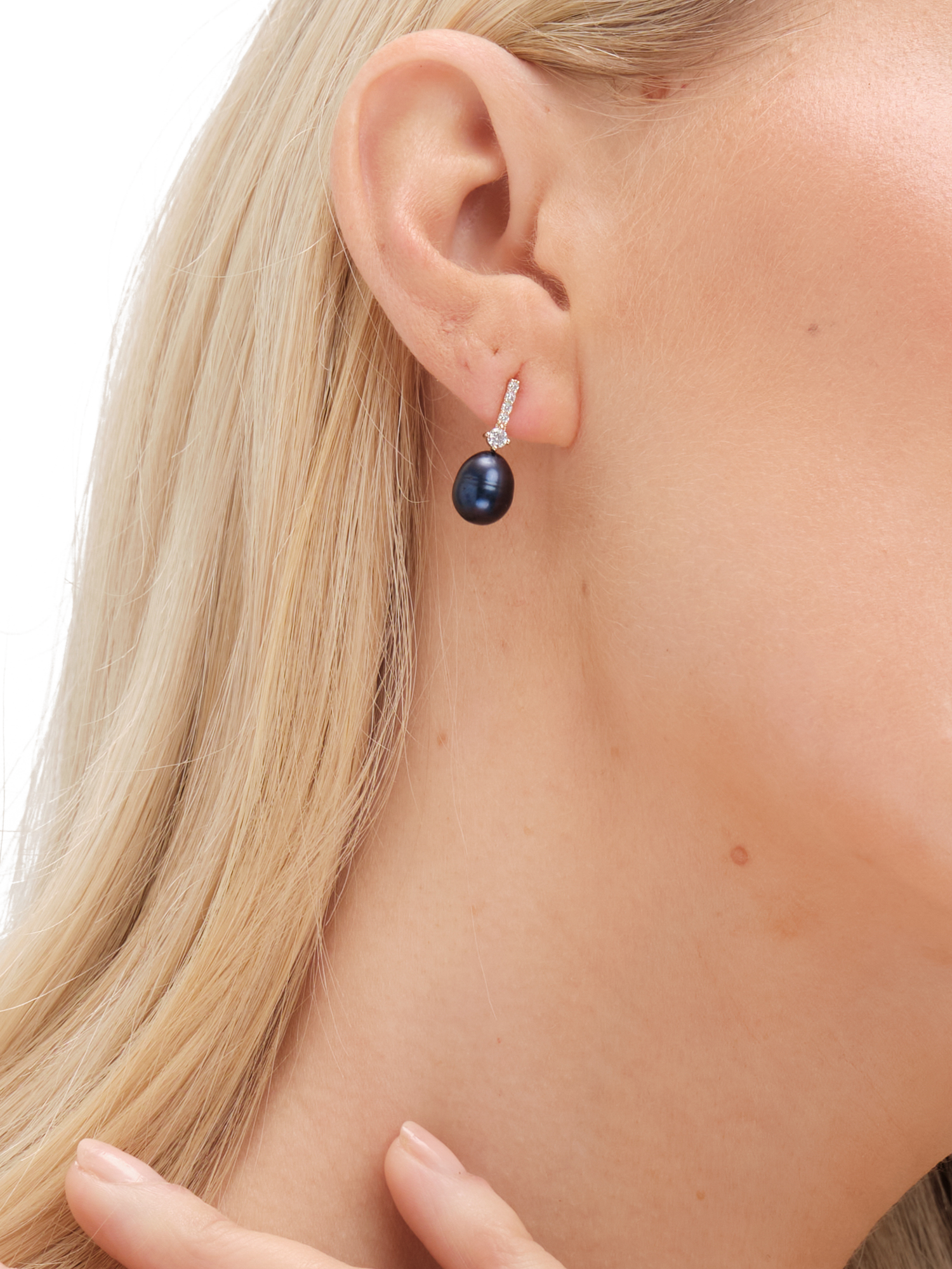 Product image 3 of 3, which shows Jon Richard Cubic Zirconia & Pearl Stick Earrings, Gold