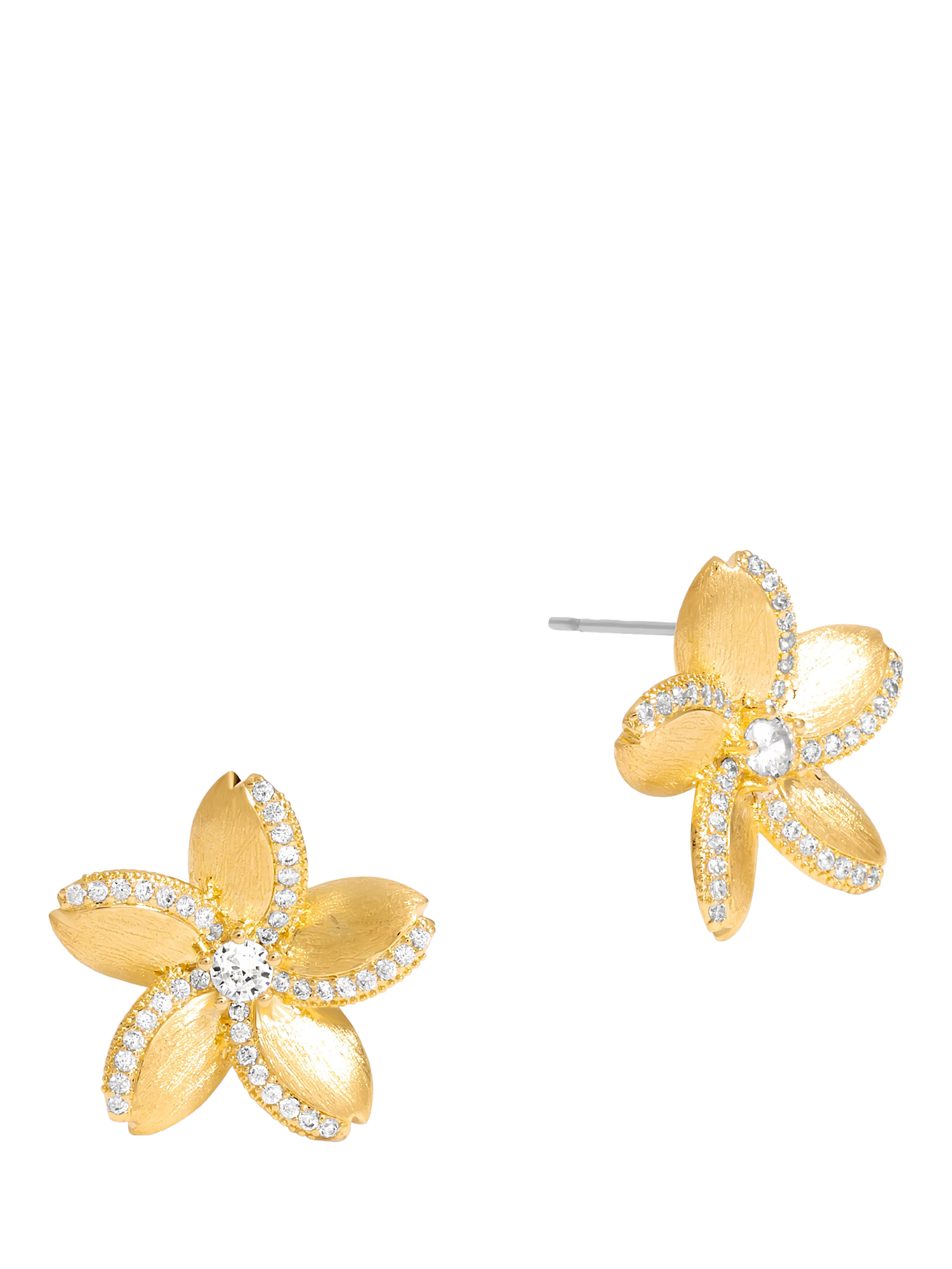 Product image 1 of 3, which shows Jon Richard Cubic Zirconia Satin Floral Stud Earrings, Gold