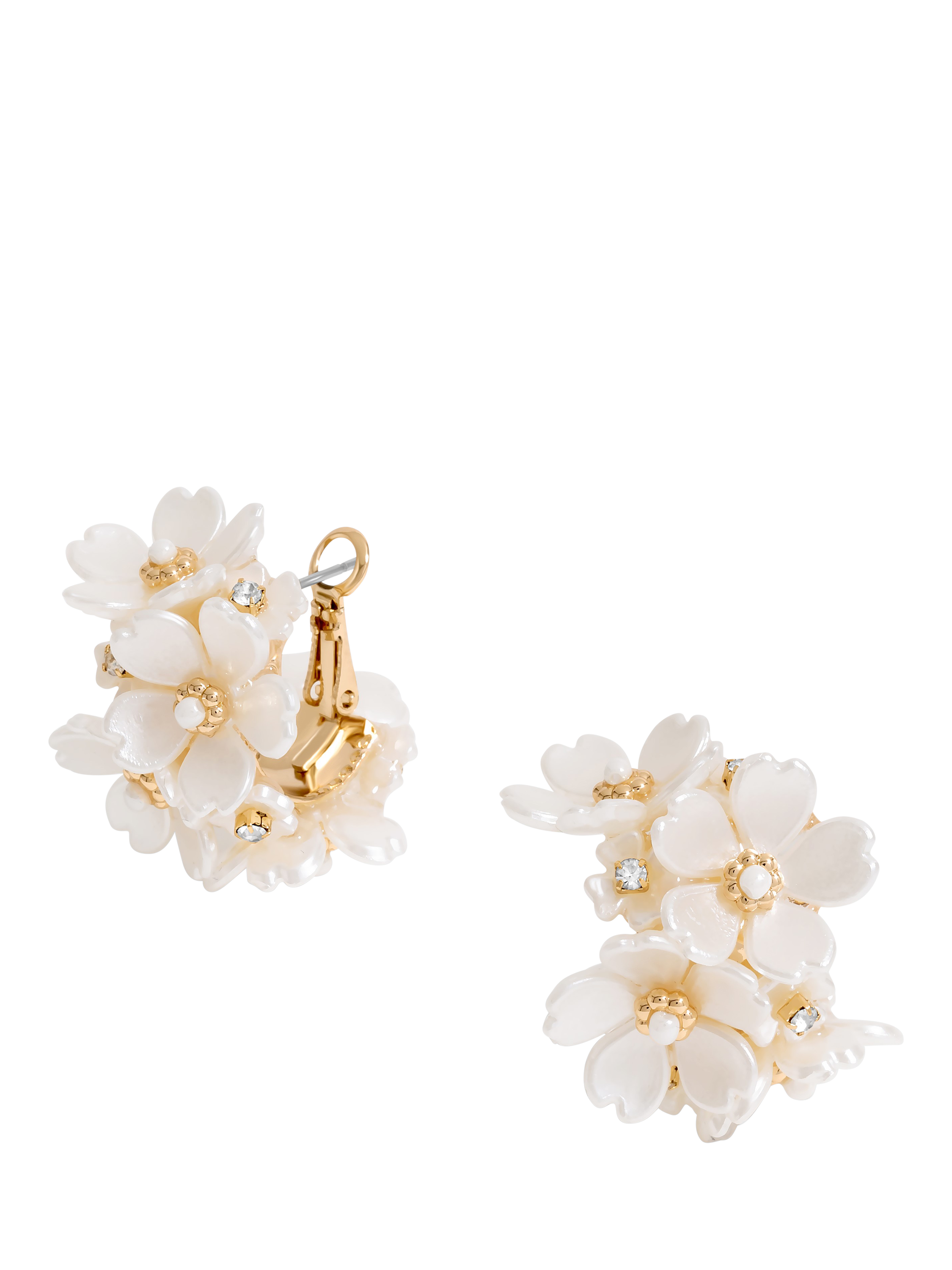 Product image 1 of 3, which shows Jon Richard Floral Hoop Earrings, Gold
