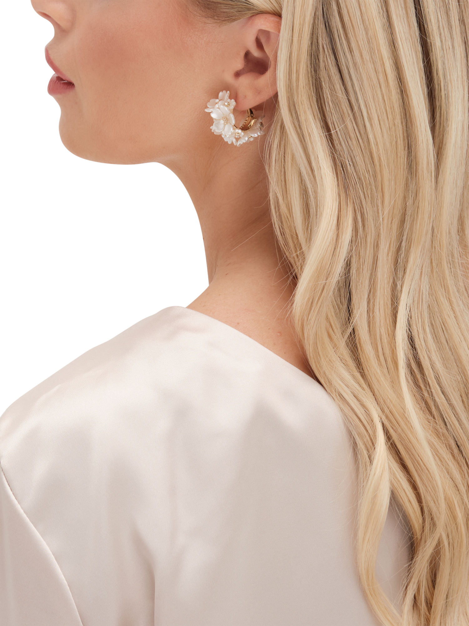 Product image 3 of 3, which shows Jon Richard Floral Hoop Earrings, Gold