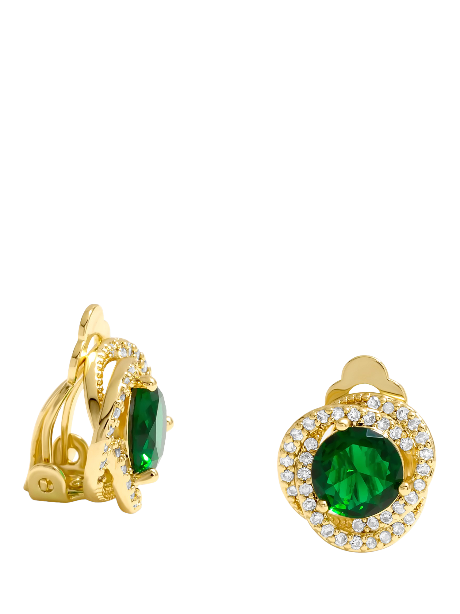 Product image 1 of 3, which shows Jon Richard Emerald Twist Halo Clip-On Earrings, Gold