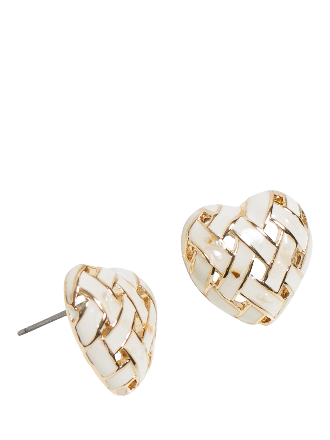 Product image 2 of 3, which shows Jon Richard Enamel Heart Weave Stud Earrings, Gold