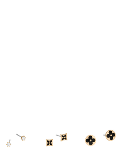 Jon Richard Jet Enamel Stud Earrings, Gold, Set of 3, Gold