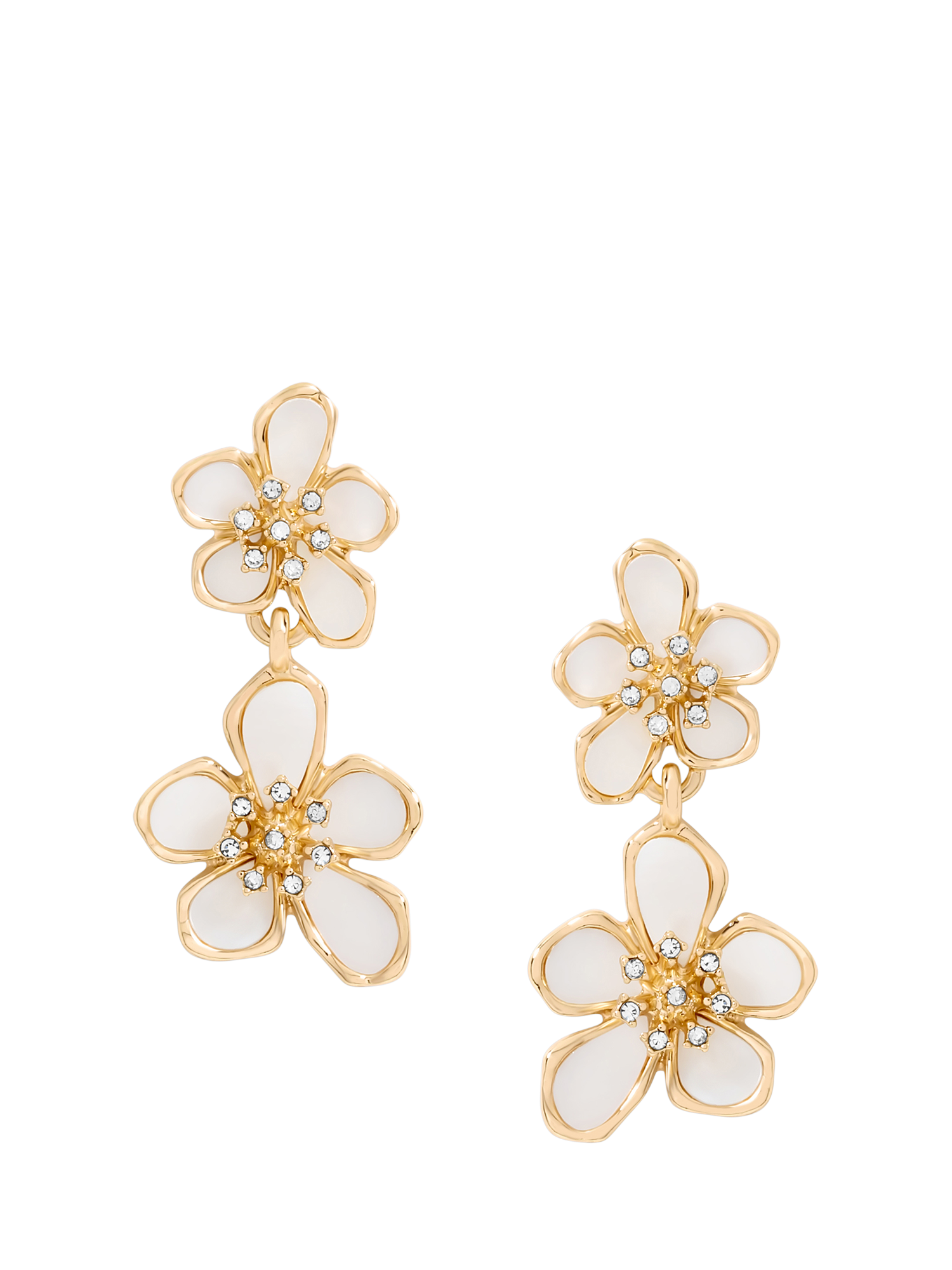 Product image 1 of 3, which shows Jon Richard Mother Of Pearl Floral Double Drop Earrings, Gold