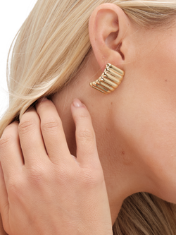 Jon Richard Curved Ridge Statement Earrings, Gold - view 2, Gold