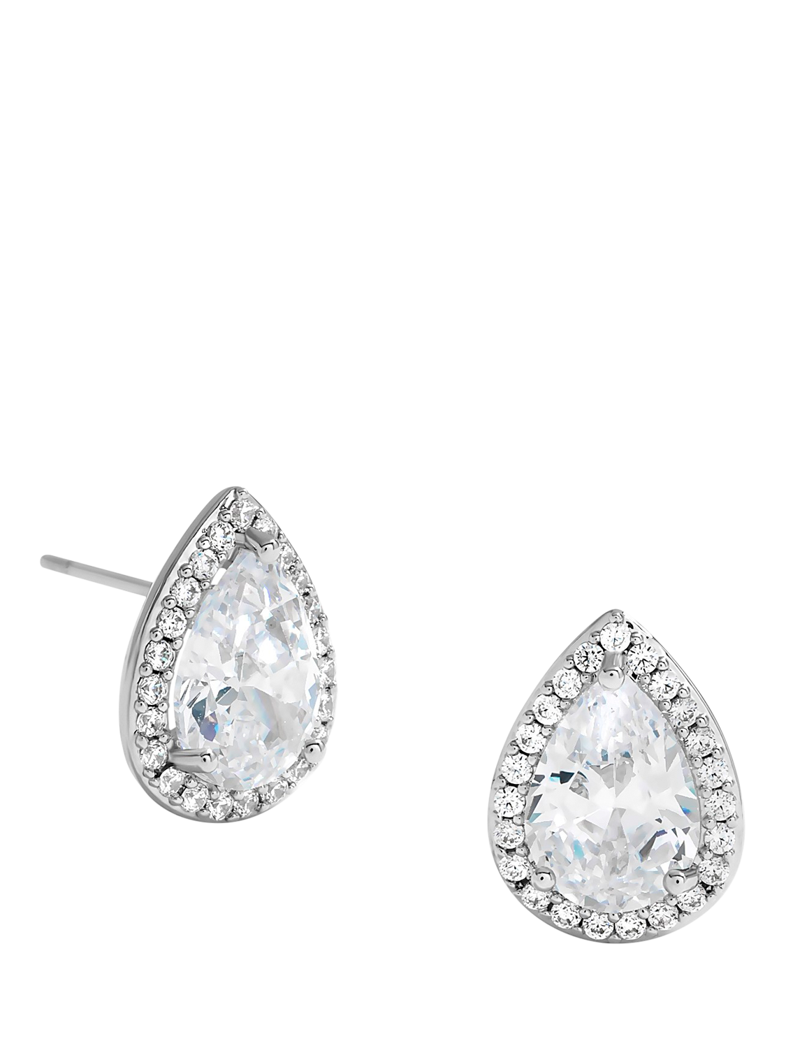 Product image 1 of 3, which shows Jon Richard Cubic Zirconia Crystal Peardrop Stud Earrings, Silver