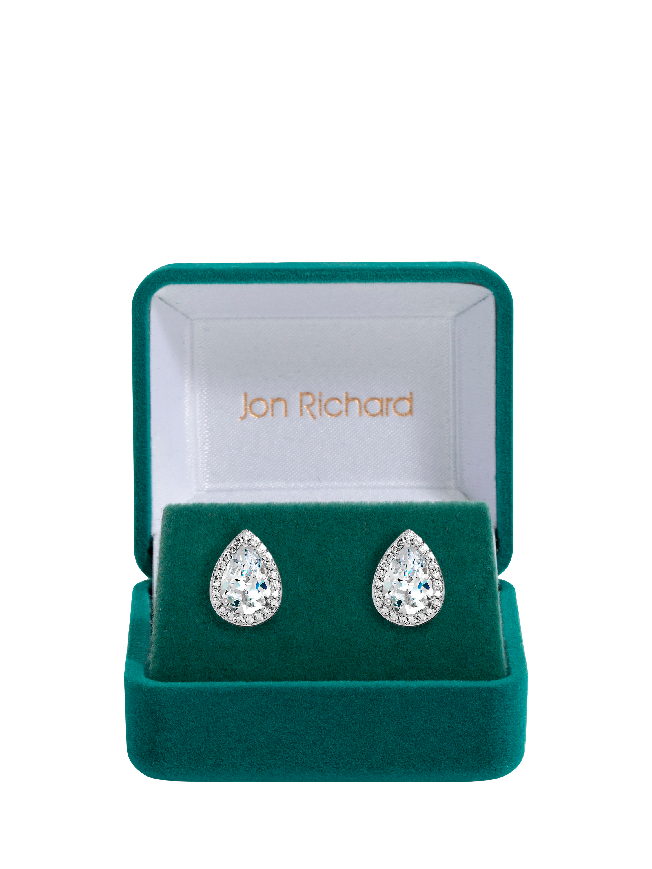 Product image 2 of 3, which shows Jon Richard Cubic Zirconia Crystal Peardrop Stud Earrings, Silver
