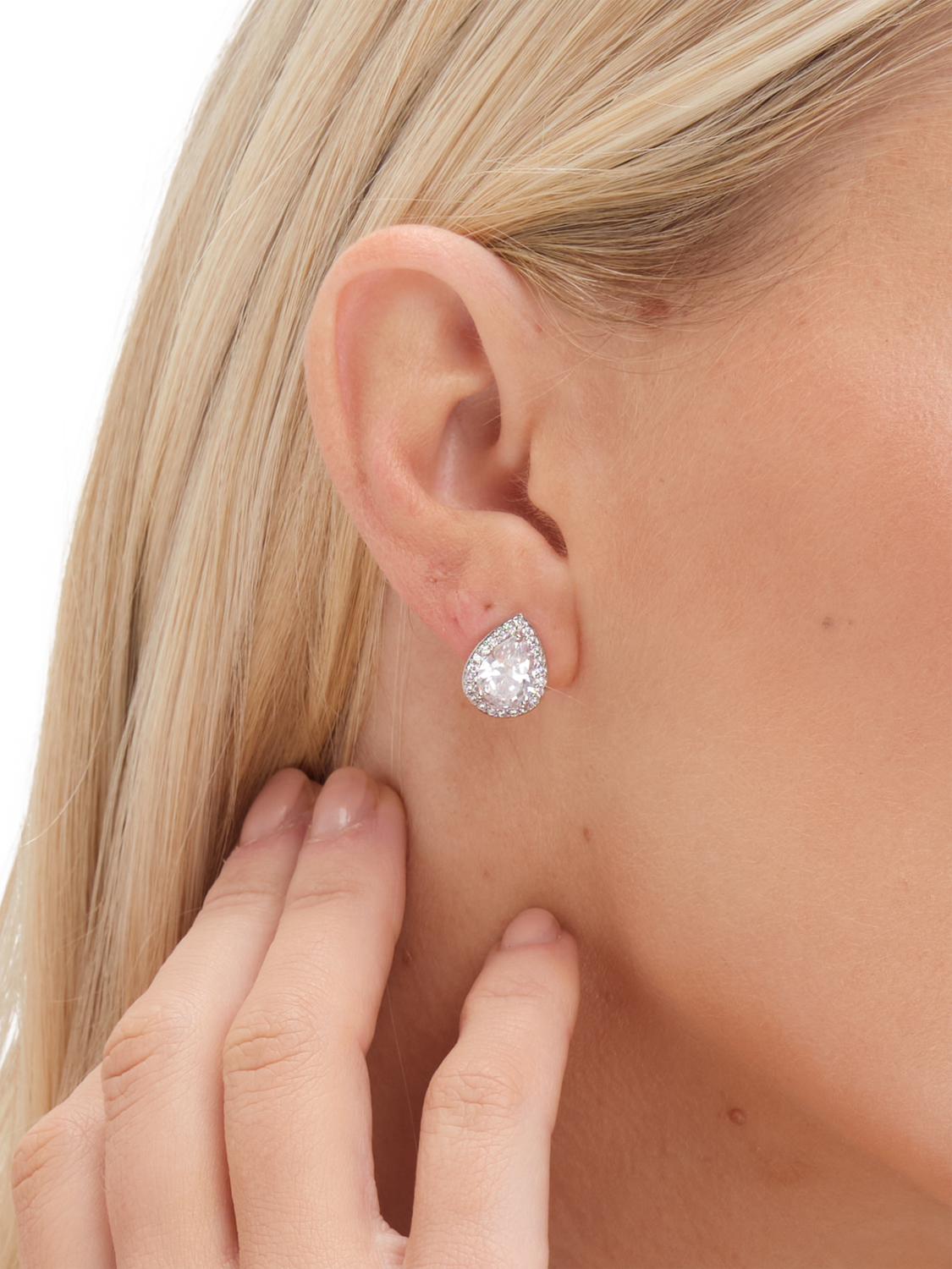 Product image 3 of 3, which shows Jon Richard Cubic Zirconia Crystal Peardrop Stud Earrings, Silver