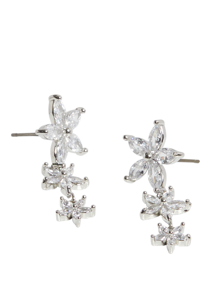 Product image 2 of 3, which shows Jon Richard Cubic Zirconia Mixed Floral Huggie Earrings, Silver