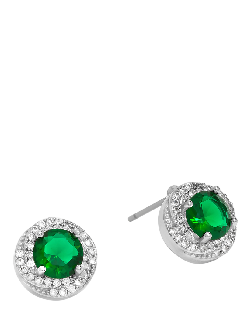 Product image 2 of 3, which shows Jon Richard Rhodium Plated Cubic Zirconia Emerald Halo Stud Earrings, Silver