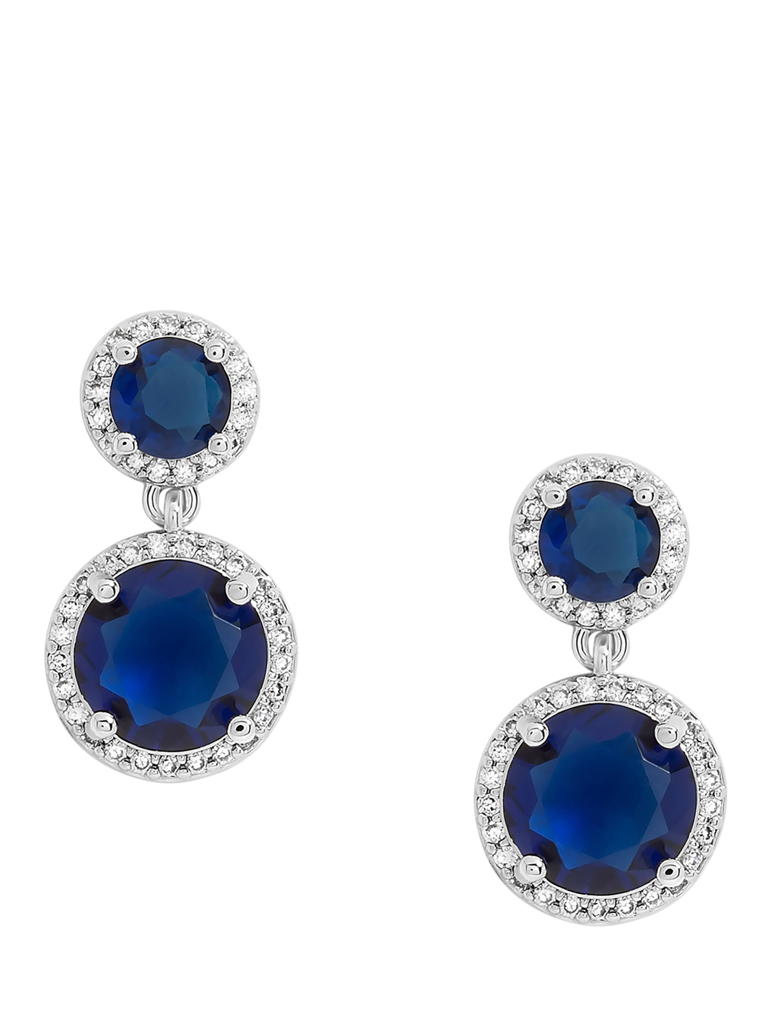 Product image 1 of 4, which shows Jon Richard Sapphire Double Halo Earrings, Silver/Blue