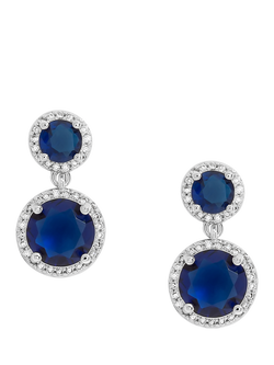 Jon Richard Sapphire Double Halo Earrings, Silver/Blue, Silver/Blue