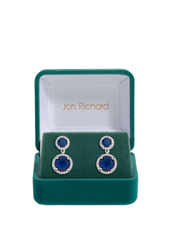 Jon Richard Sapphire Double Halo Earrings, Silver/Blue - view 2, Silver/Blue