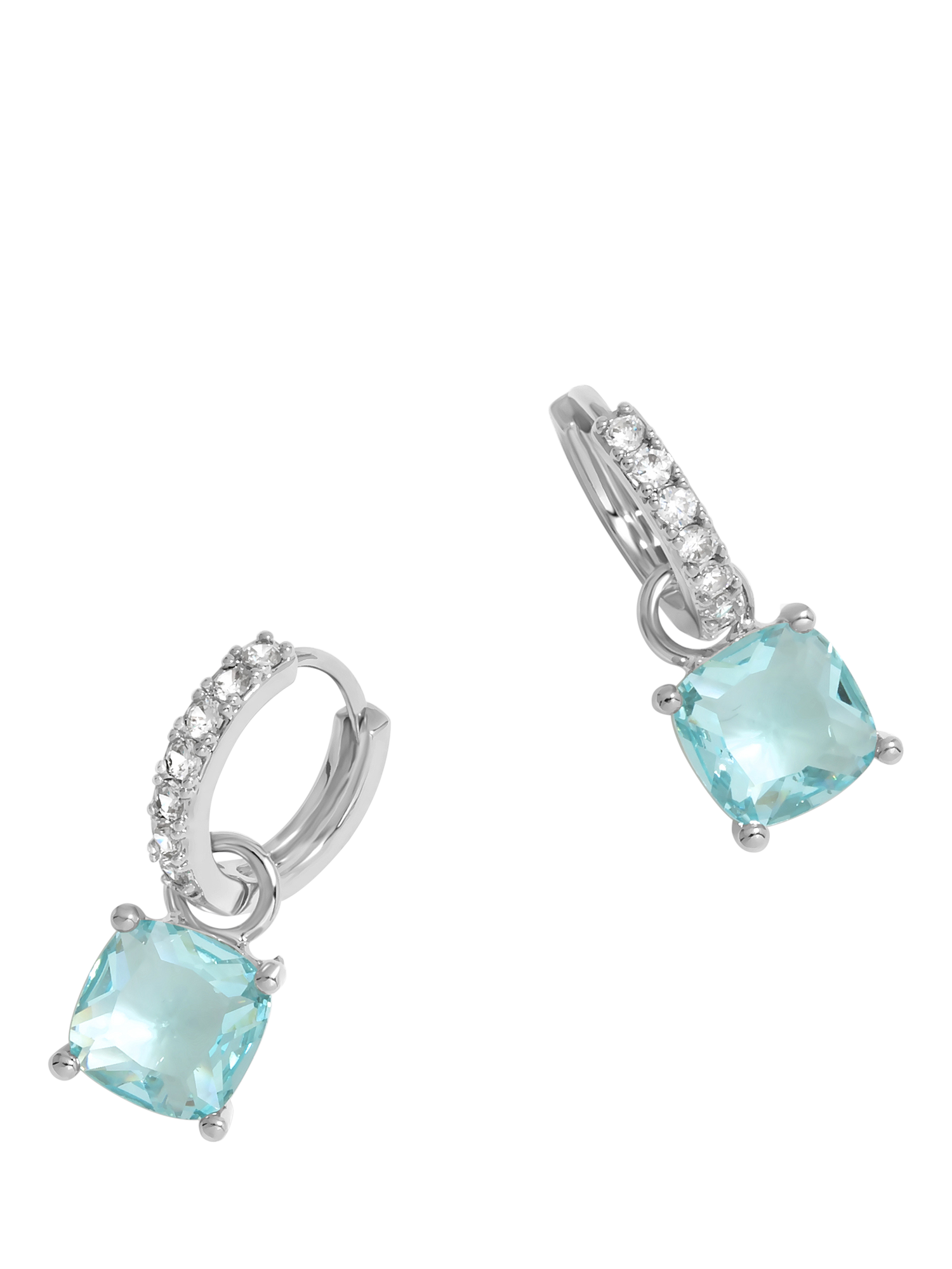 Product image 1 of 4, which shows Jon Richard Cubic Zirconia Huggie Earrings, Aqua/Silver
