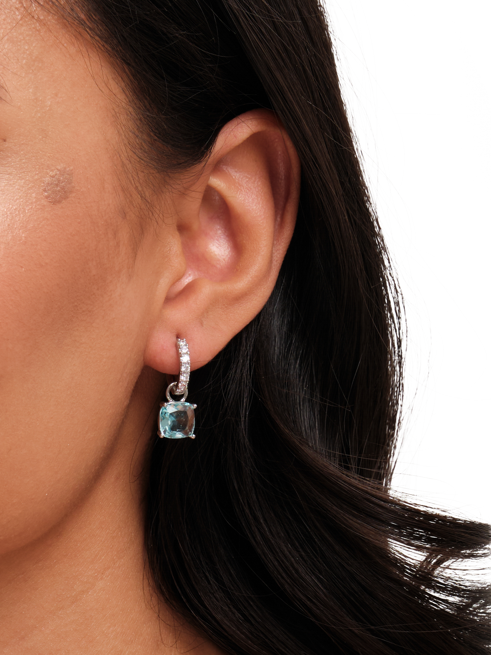 Product image 2 of 4, which shows Jon Richard Cubic Zirconia Huggie Earrings, Aqua/Silver