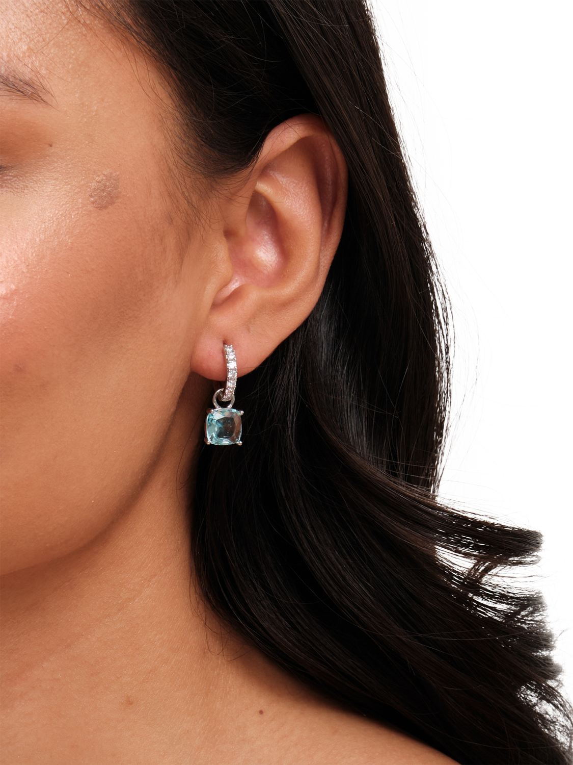 Product image 3 of 4, which shows Jon Richard Cubic Zirconia Huggie Earrings, Aqua/Silver