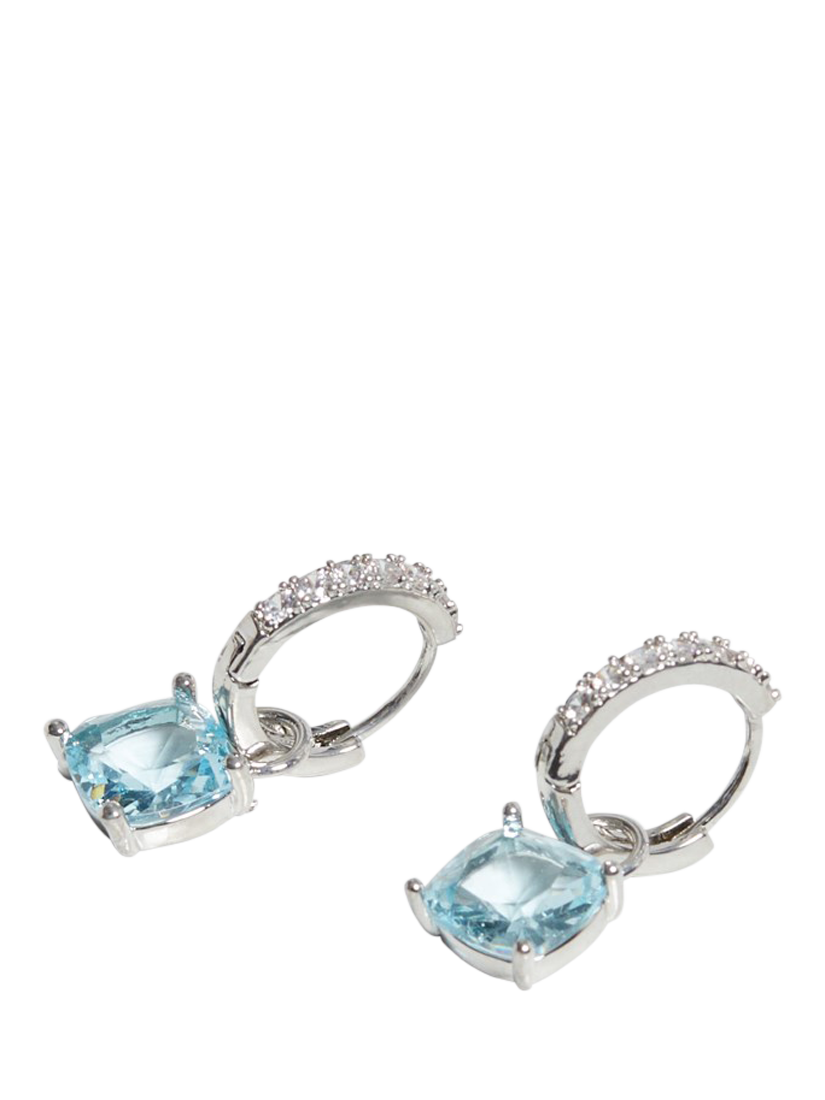 Product image 4 of 4, which shows Jon Richard Cubic Zirconia Huggie Earrings, Aqua/Silver
