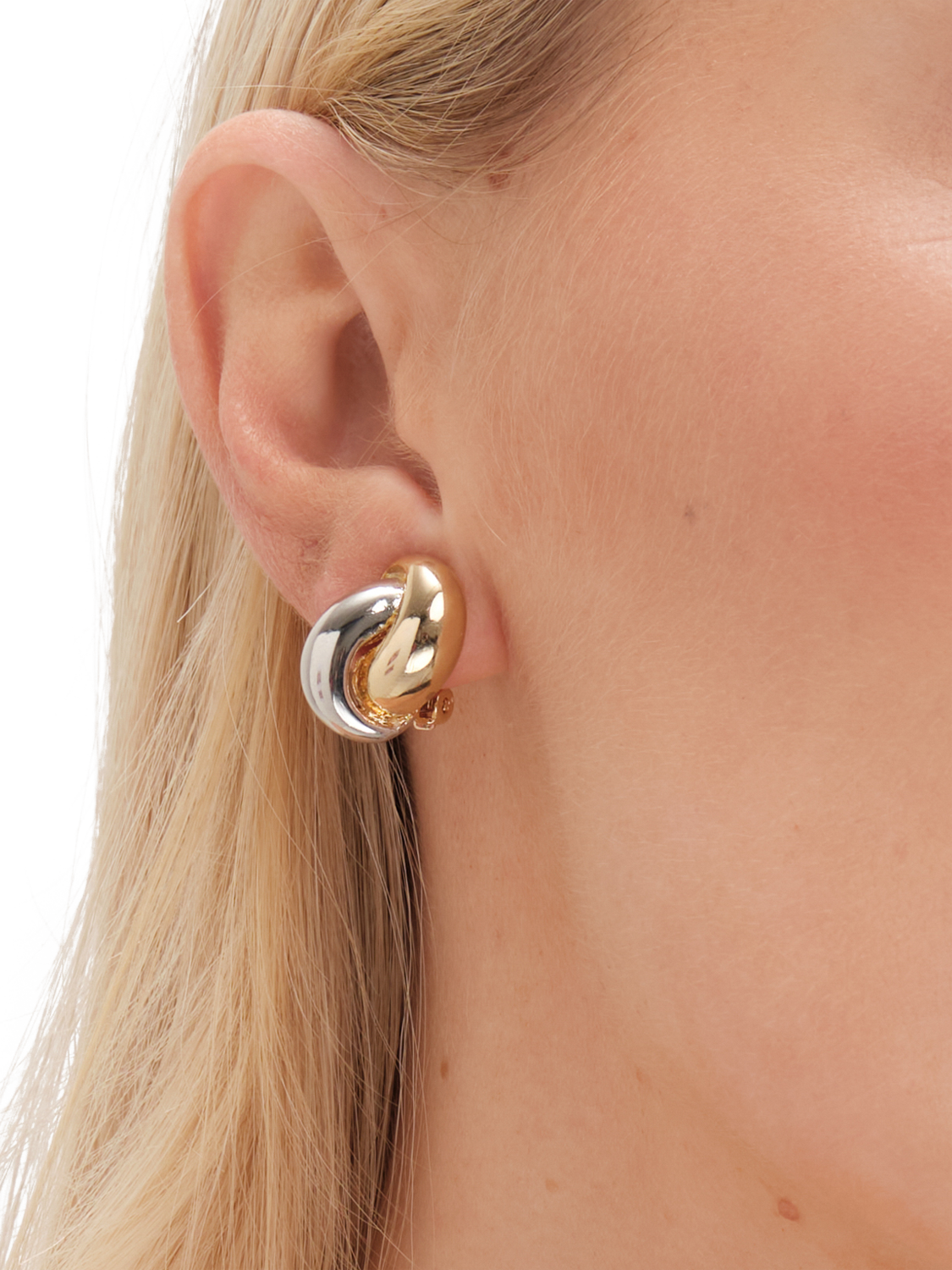 Product image 3 of 3, which shows Jon Richard Two Tone Knot Stud Clip Earrings, Silver/Gold