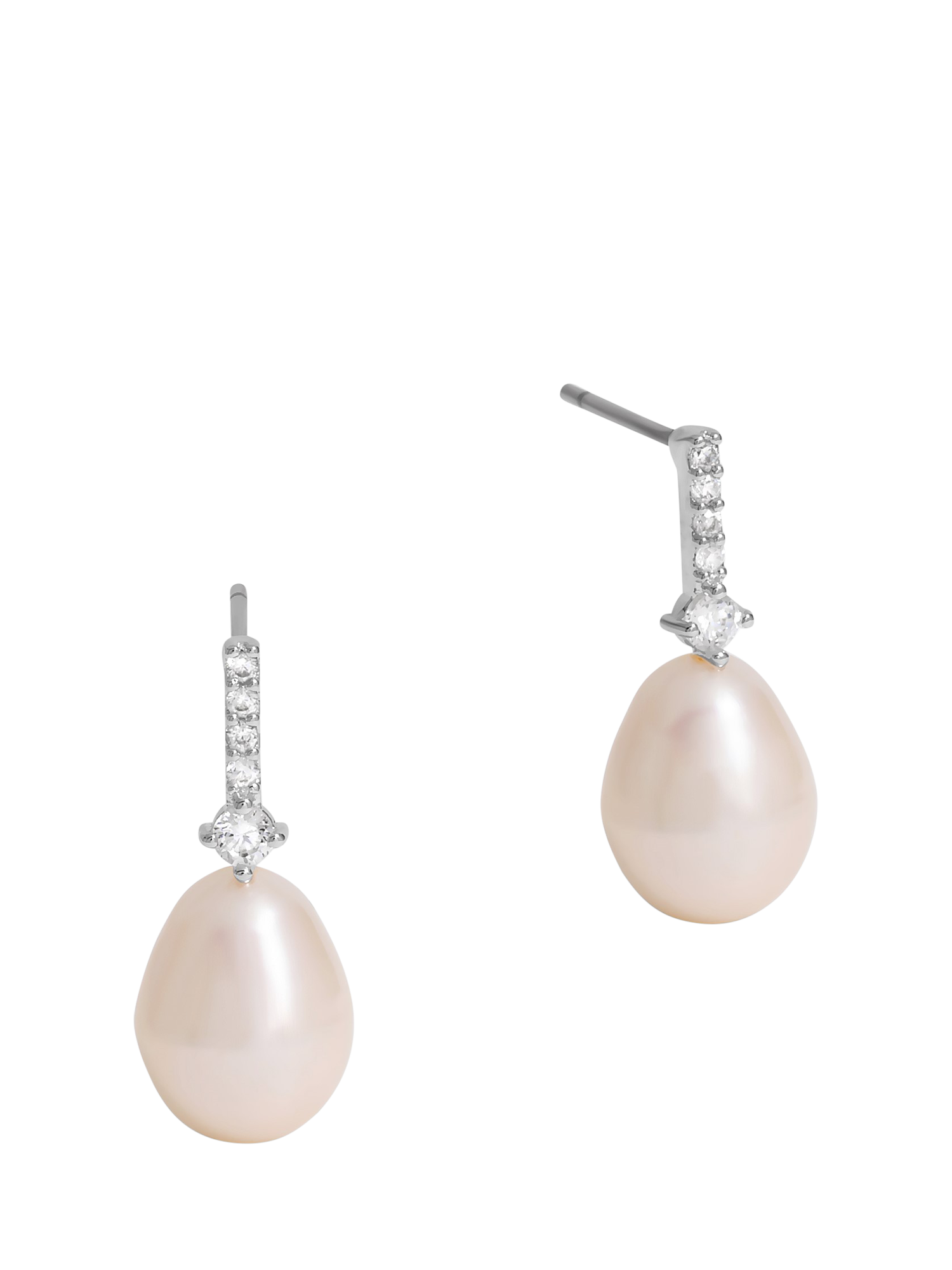 Product image 1 of 3, which shows Jon Richard Cubic Zirconia & Pearl Stick Earrings, Silver