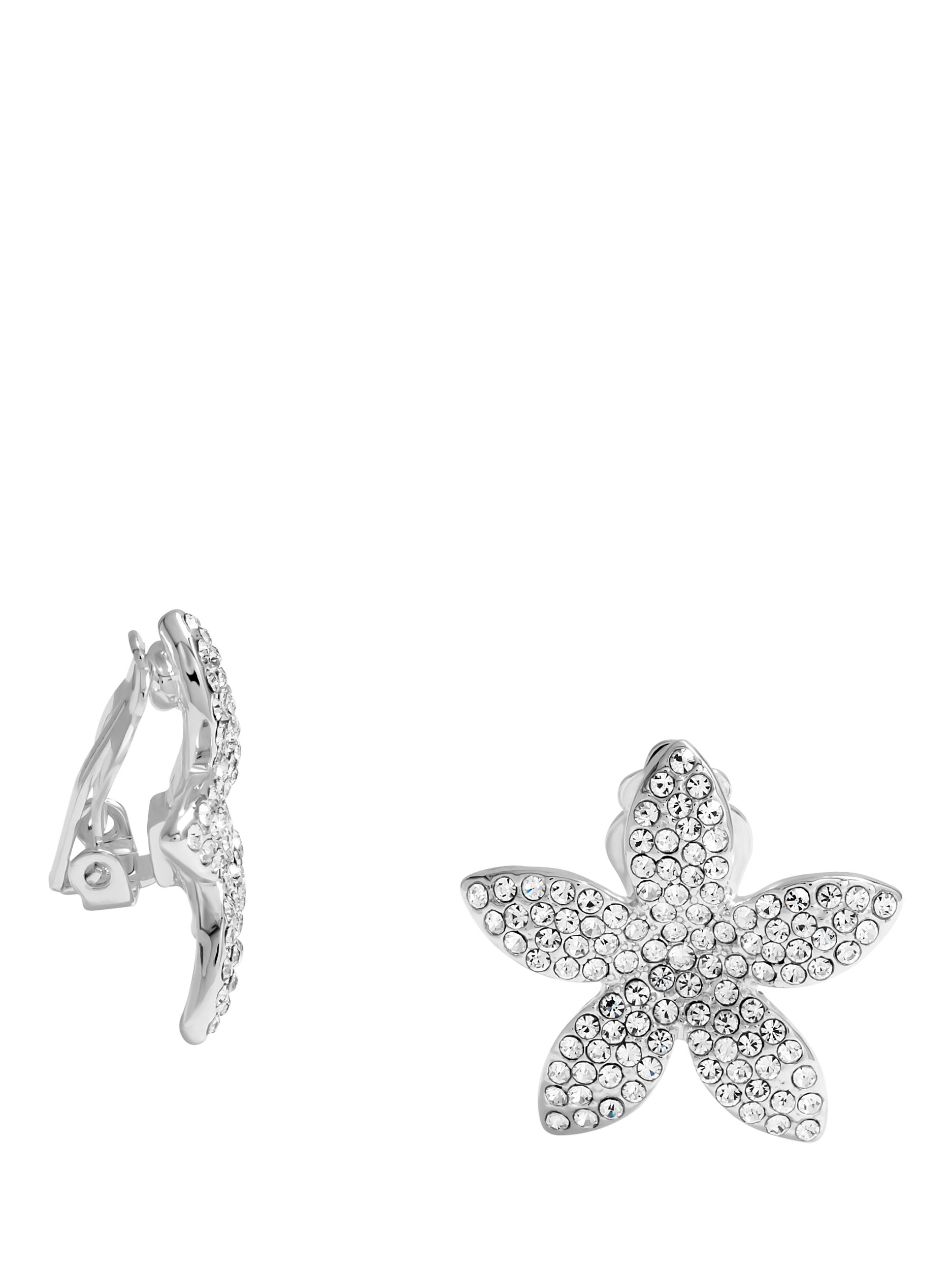 Product image 1 of 3, which shows Jon Richard Pave Floral Clip Earrings, Silver
