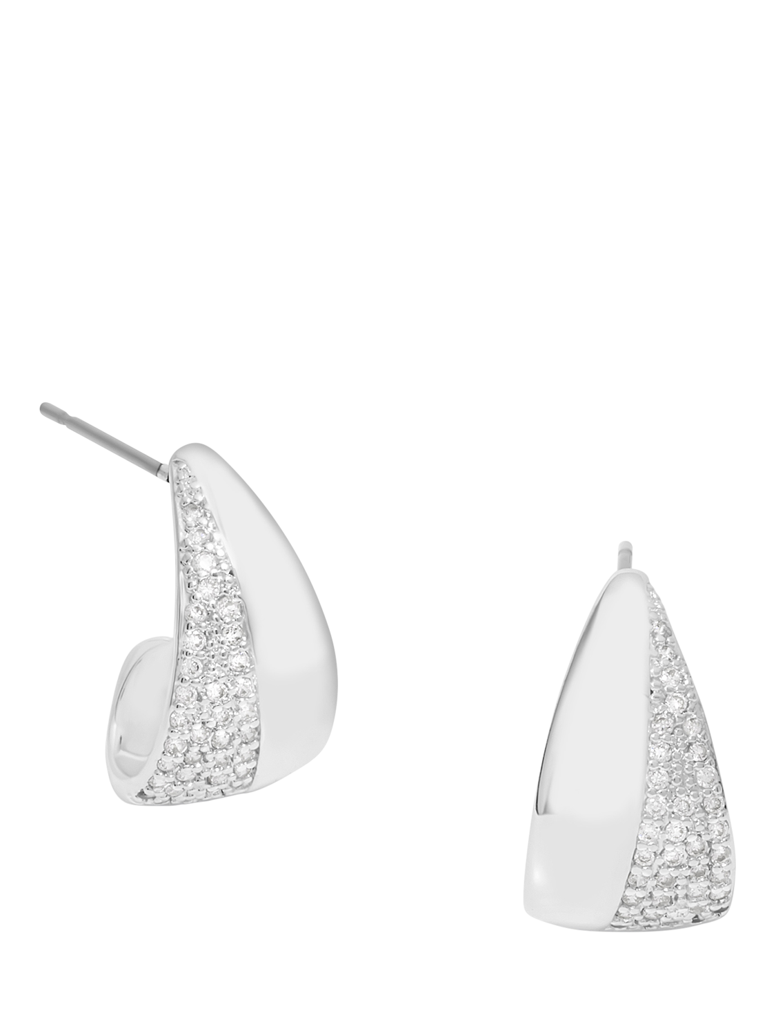 Product image 1 of 2, which shows Jon Richard Pave and Polished Hoop Earrings, Silver