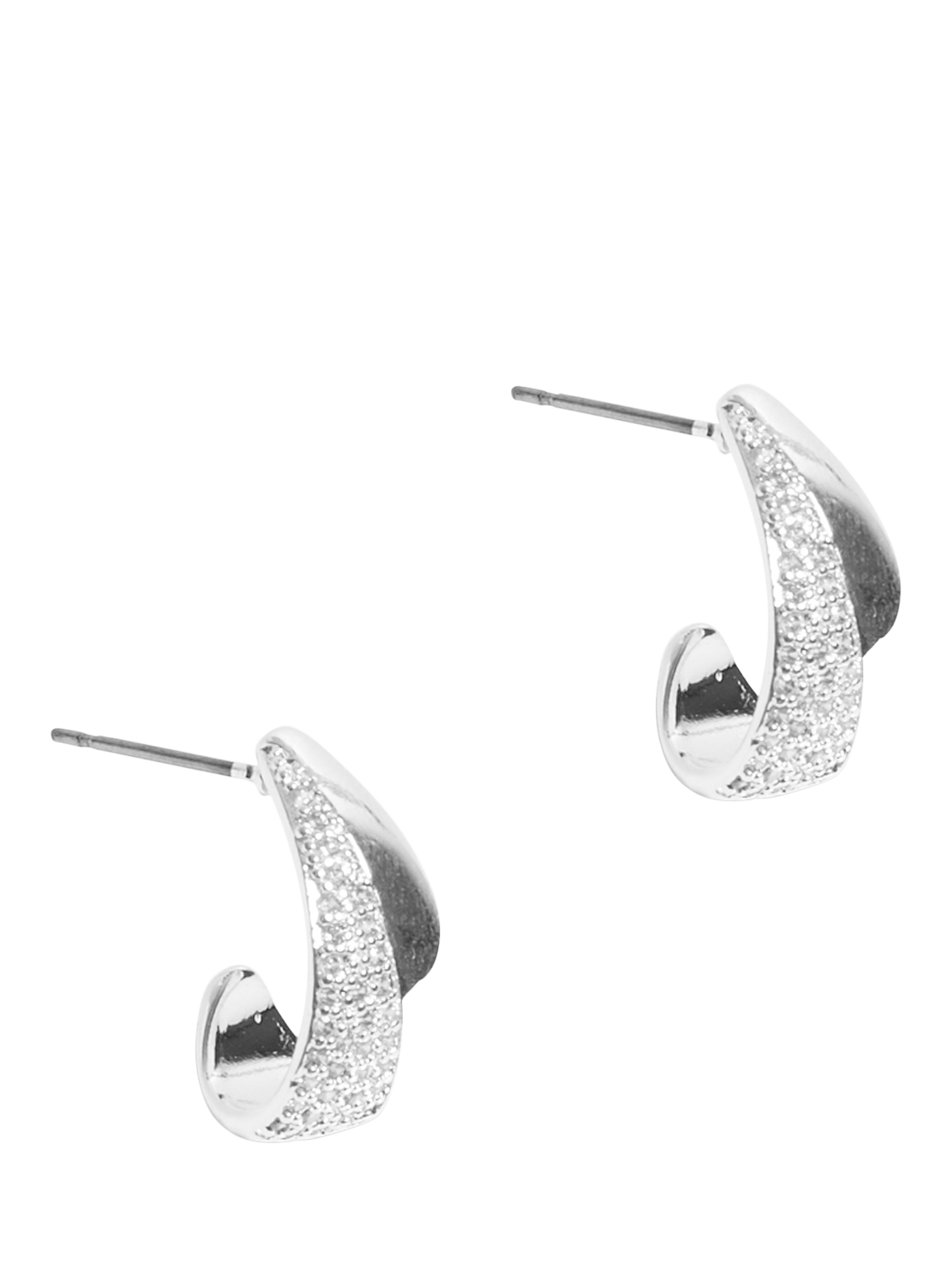 Product image 2 of 2, which shows Jon Richard Pave and Polished Hoop Earrings, Silver
