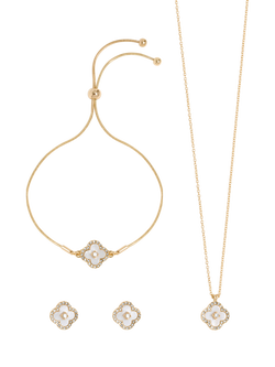 Jon Richard Crystal Clover Earrings, Necklace & Bracelet Trio Set, Gold, Gold