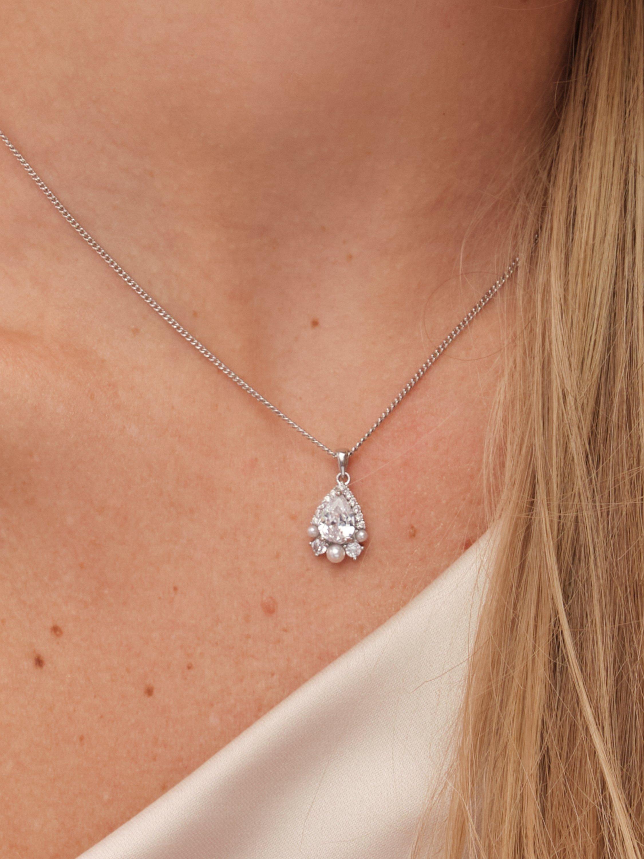 Product image 5 of 5, which shows Jon Richard Cubic Zirconia Pear Drop And Pearl Box Set, Silver
