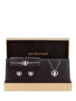 Jon Richard Pearl & Crystal Heart Earrings, Necklace & Bracelet Trio Set, Silver - view 2, Silver
