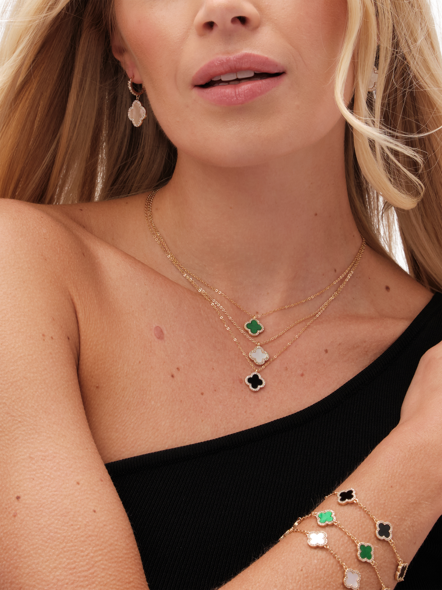 Product image 2 of 3, which shows Jon Richard Malachite Clover Pendant Necklace, Gold