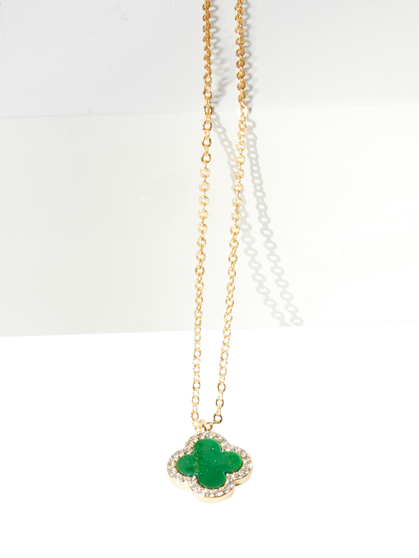 Product image 3 of 3, which shows Jon Richard Malachite Clover Pendant Necklace, Gold