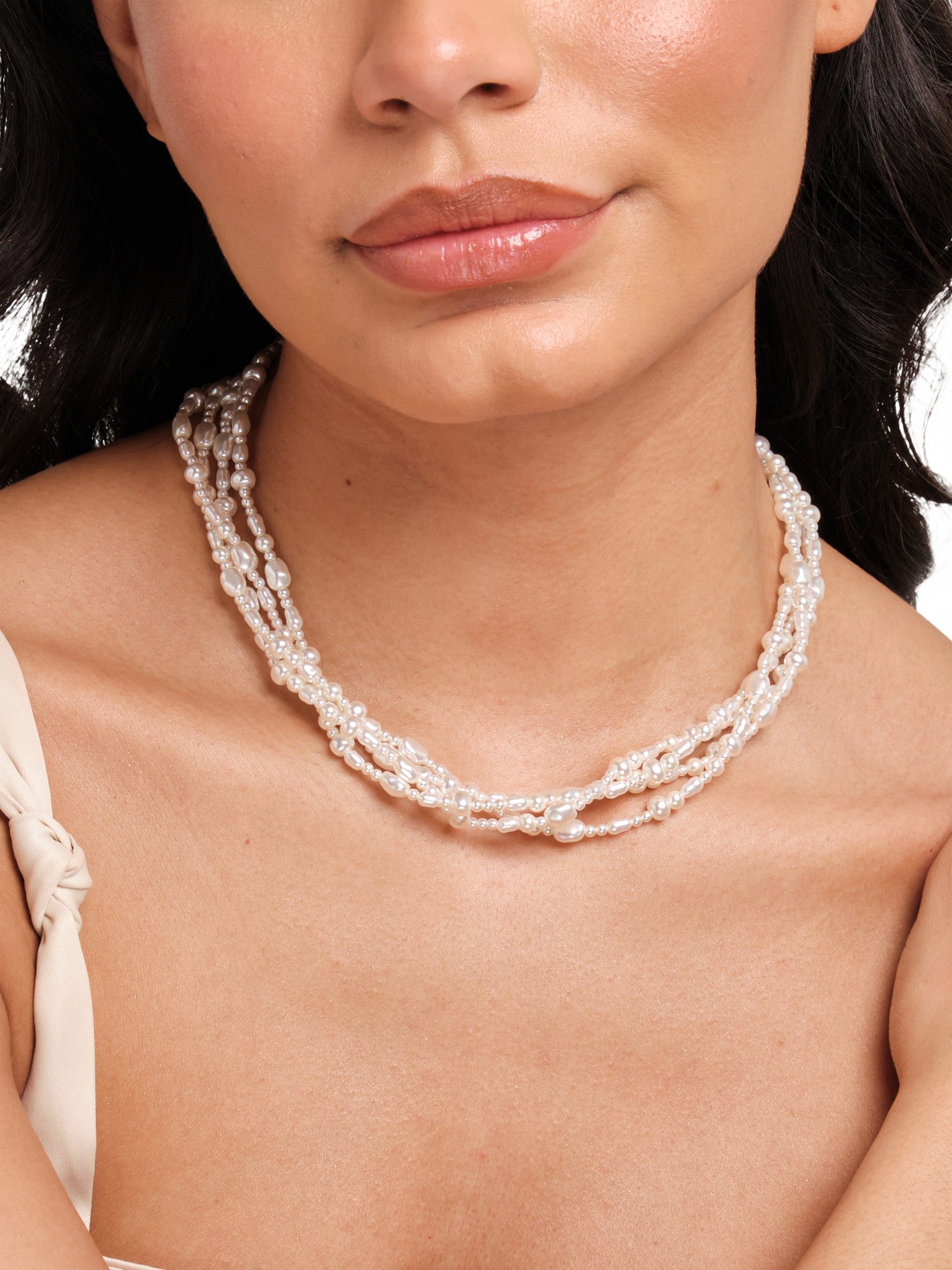 Product image 2 of 3, which shows Jon Richard Gold Plated Semi Precious Multi Row Twisted Necklace, Gold