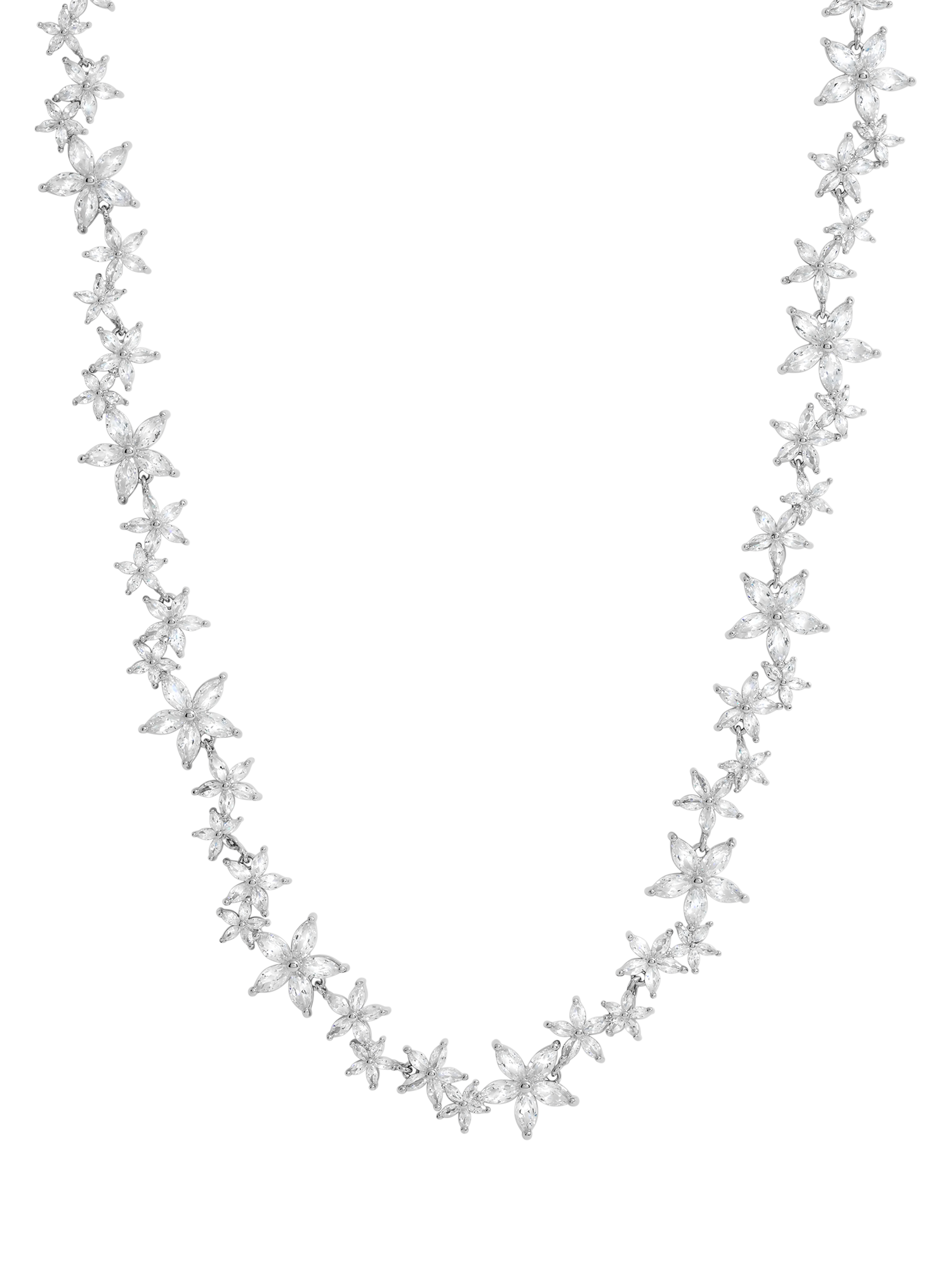 Product image 1 of 2, which shows Jon Richard Cubic Zirconia Mixed Floral Necklace, Silver