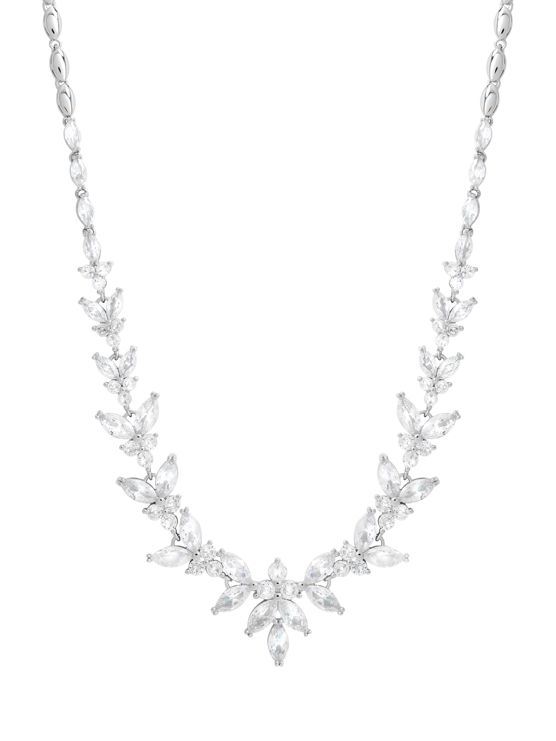 Product image 1 of 2, which shows Jon Richard Cubic Zirconia Statement Floral Necklace, Silver