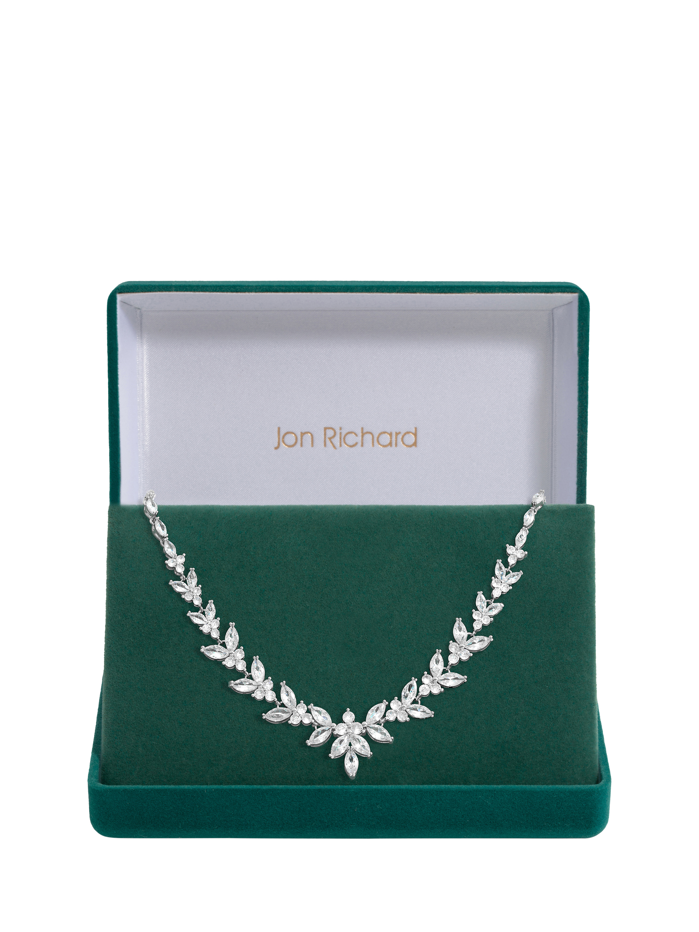 Product image 2 of 2, which shows Jon Richard Cubic Zirconia Statement Floral Necklace, Silver