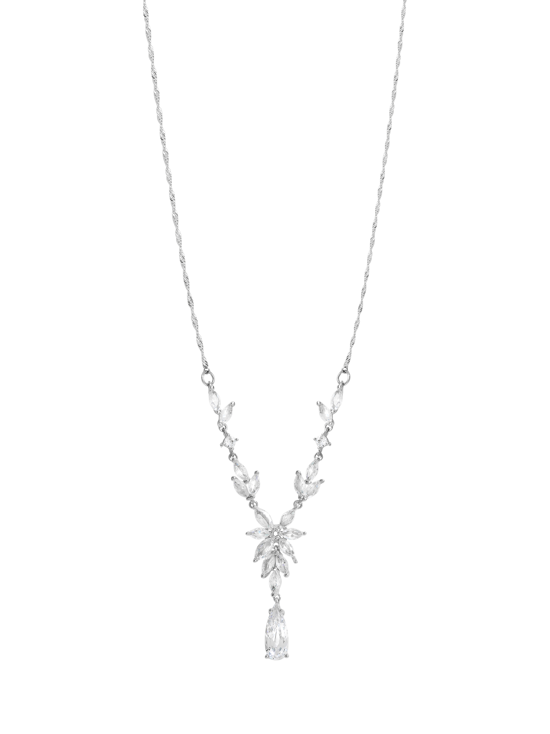 Product image 1 of 1, which shows Jon Richard Cubic Zirconia Floral Y Necklace, Rhodium