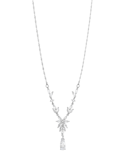 Jon Richard Cubic Zirconia Floral Y Necklace, Rhodium, Rhodium