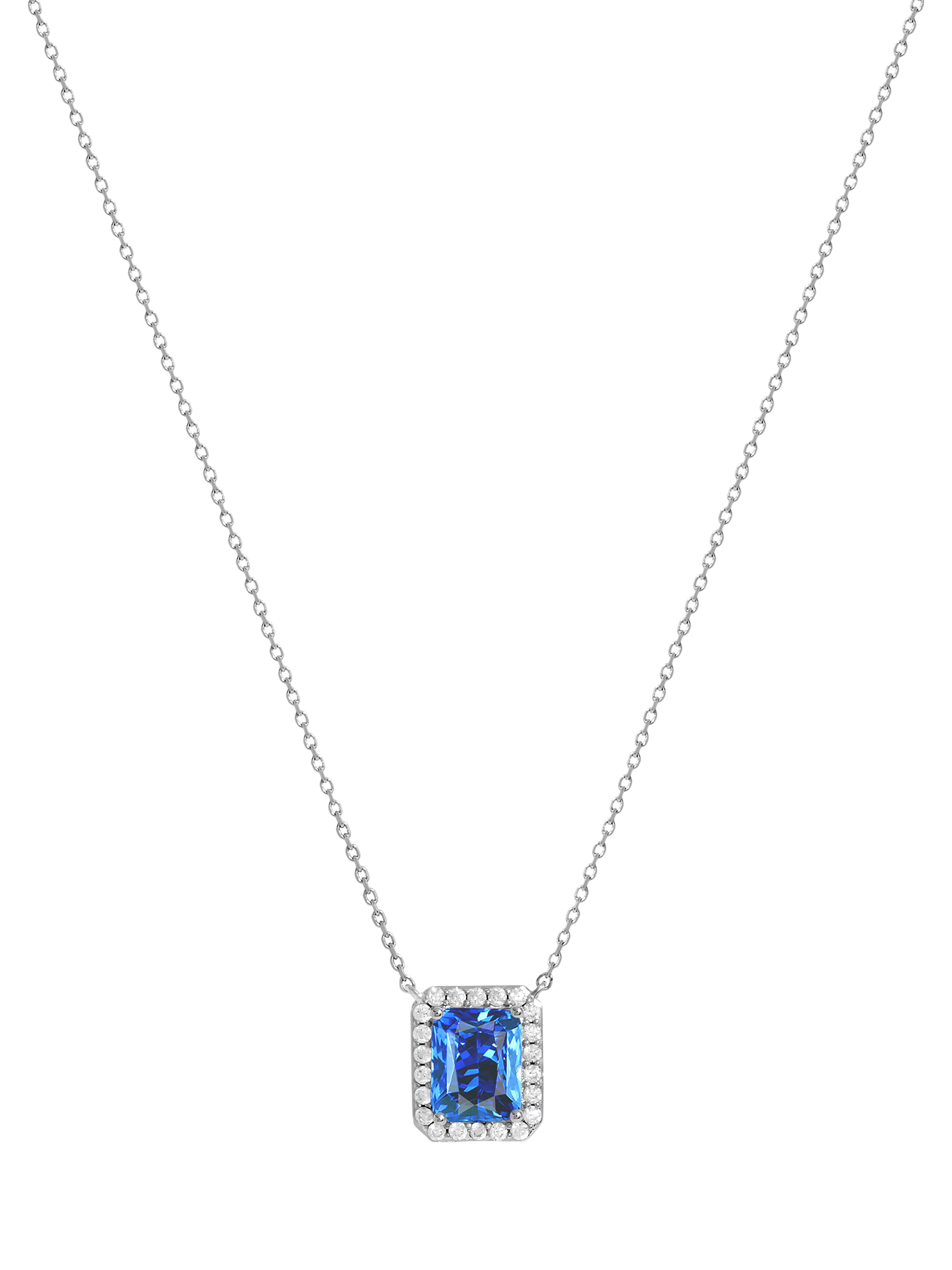 Product image 1 of 4, which shows Jon Richard Cubic Zirconia Emerald Cut Sapphire Pendant Necklace, Silver