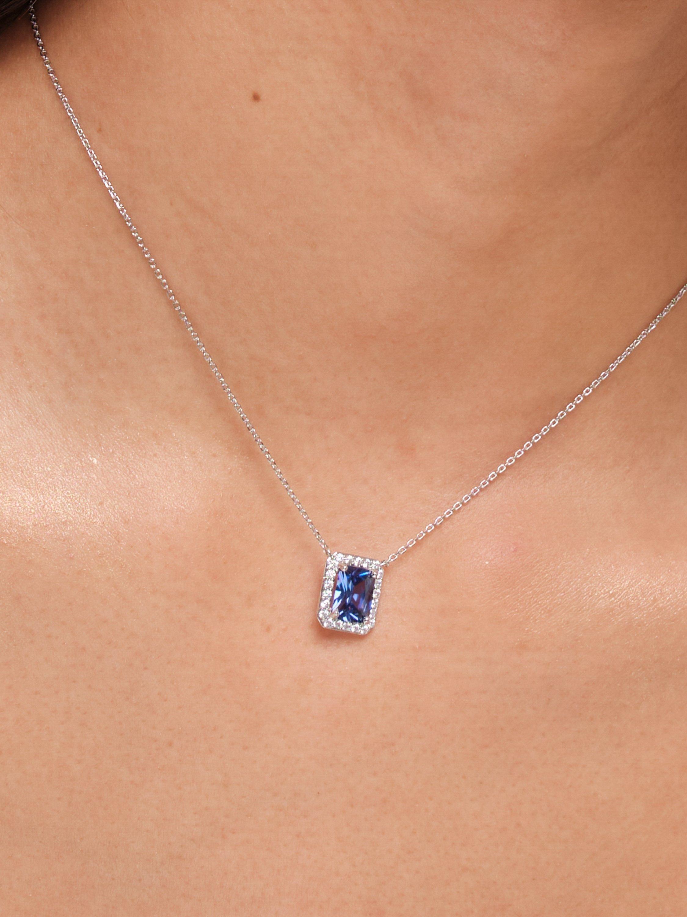 Product image 3 of 4, which shows Jon Richard Cubic Zirconia Emerald Cut Sapphire Pendant Necklace, Silver