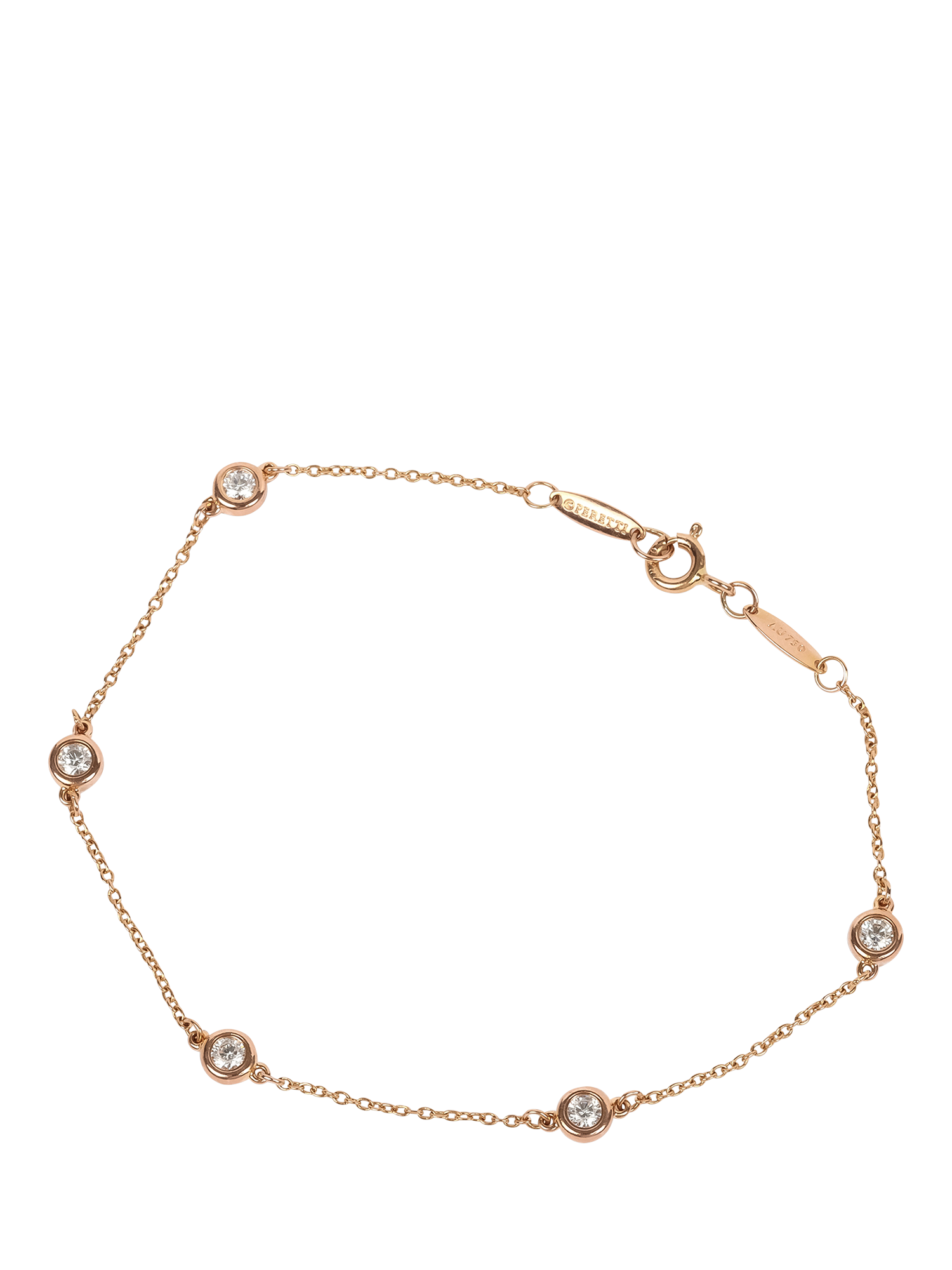 Product image 1 of 5, which shows Pre-loved Tiffany & Co. 5 Diamond 18ct Rose Gold Elsa Peretti Diamonds by the Yard Chain Bracelet, Rose Gold