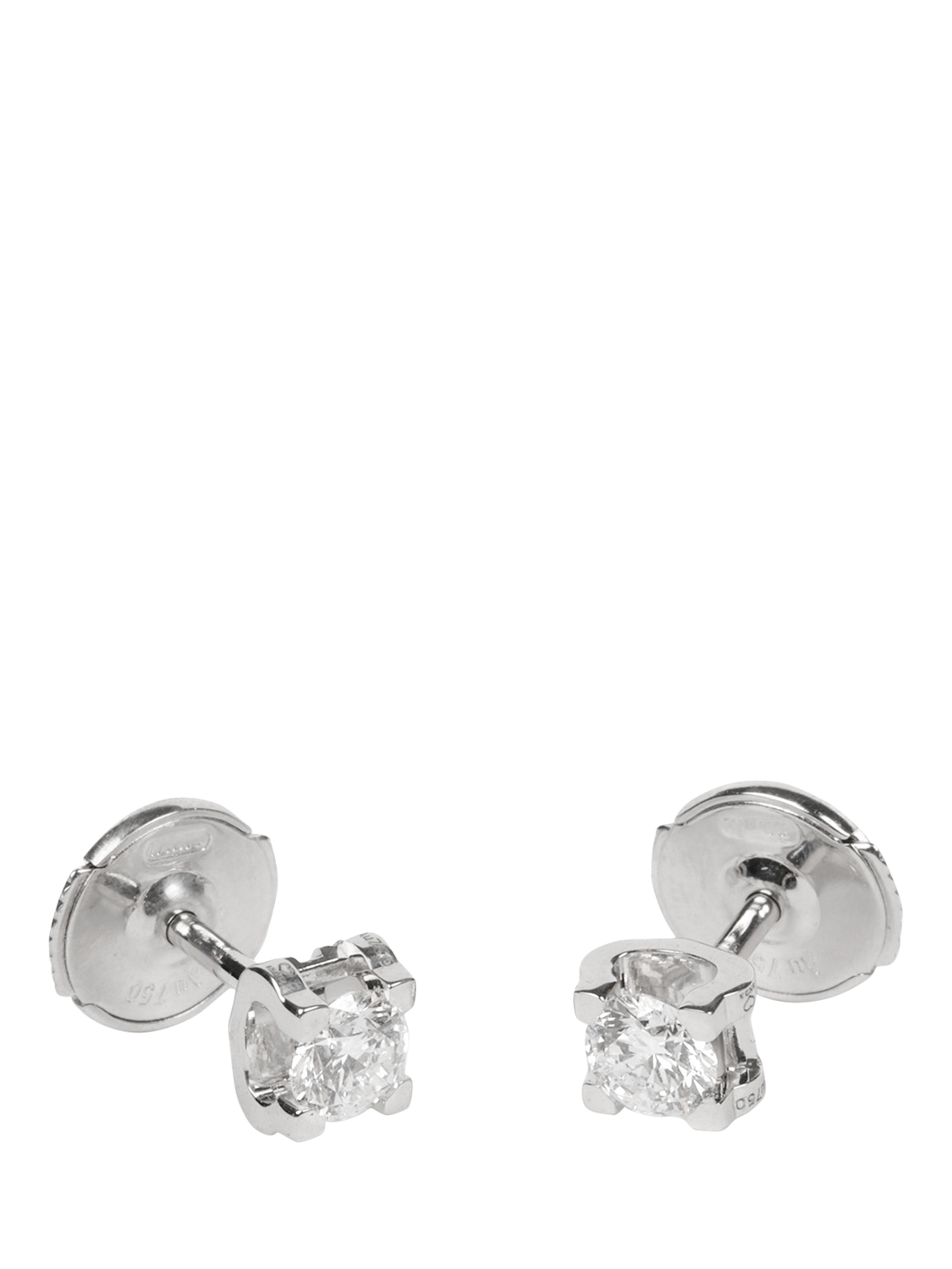 Product image 3 of 5, which shows Pre-loved Cartier Brilliant Cut Diamond 18ct White Gold C De Cartier Stud Earrings, White Gold