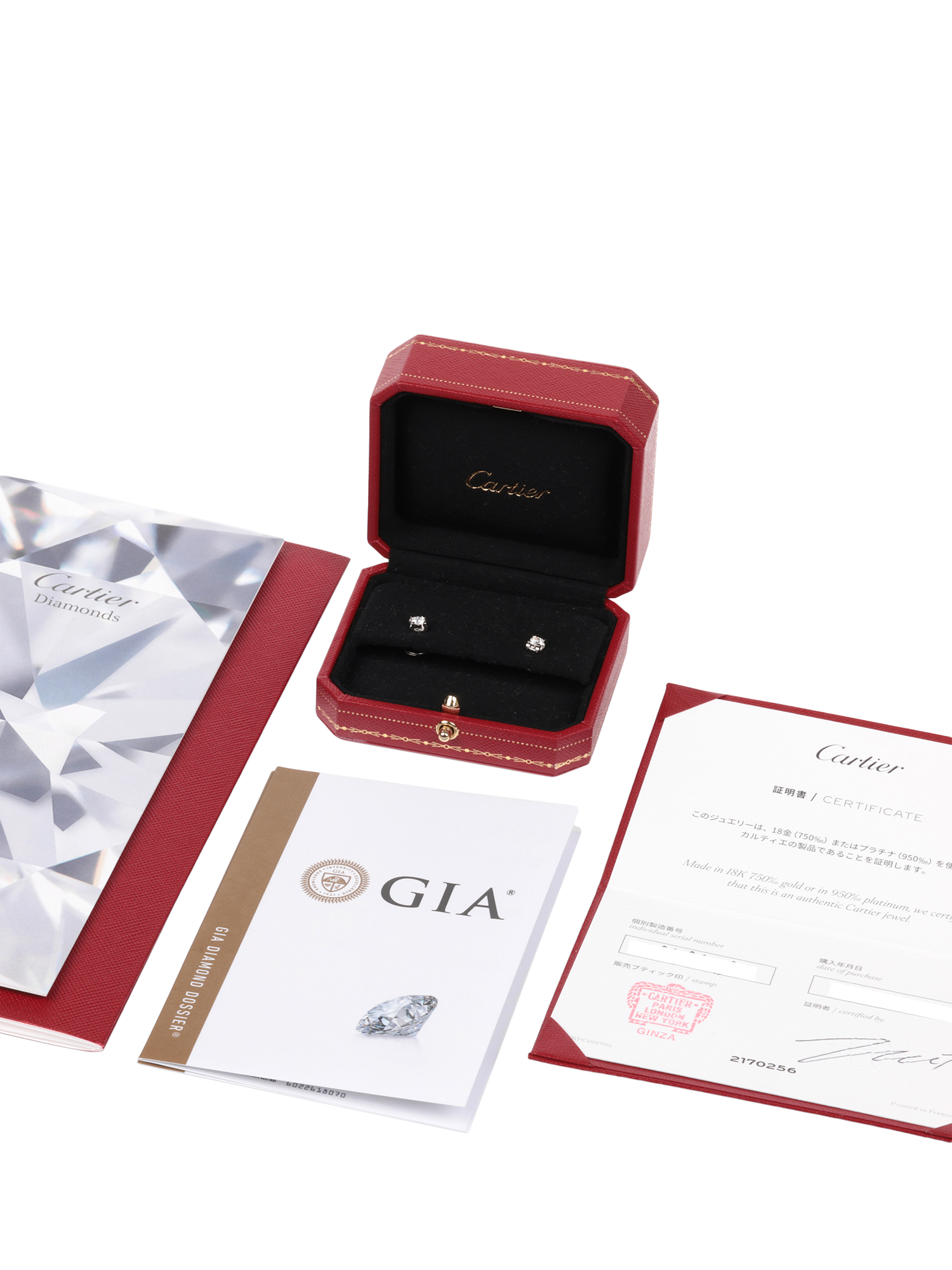 Product image 5 of 5, which shows Pre-loved Cartier Brilliant Cut Diamond 18ct White Gold C De Cartier Stud Earrings, White Gold