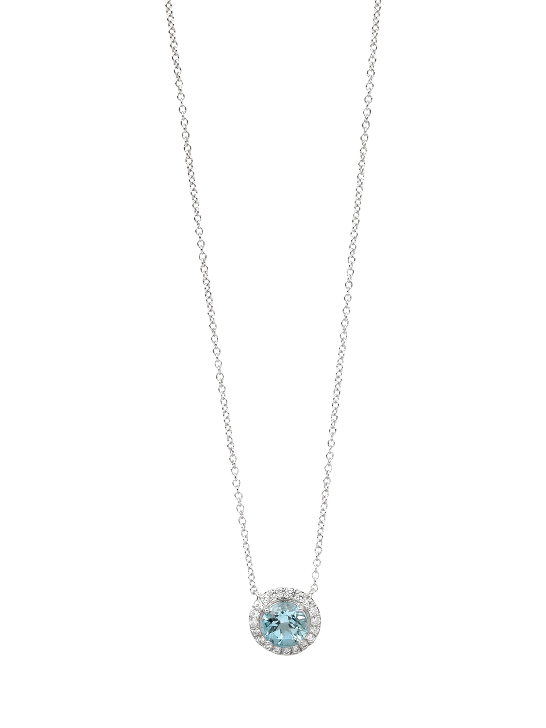 Product image 1 of 5, which shows Pre-loved Tiffany & Co. Brilliant Cut Aquamarine and Diamond Platinum Soleste Pendant Necklace