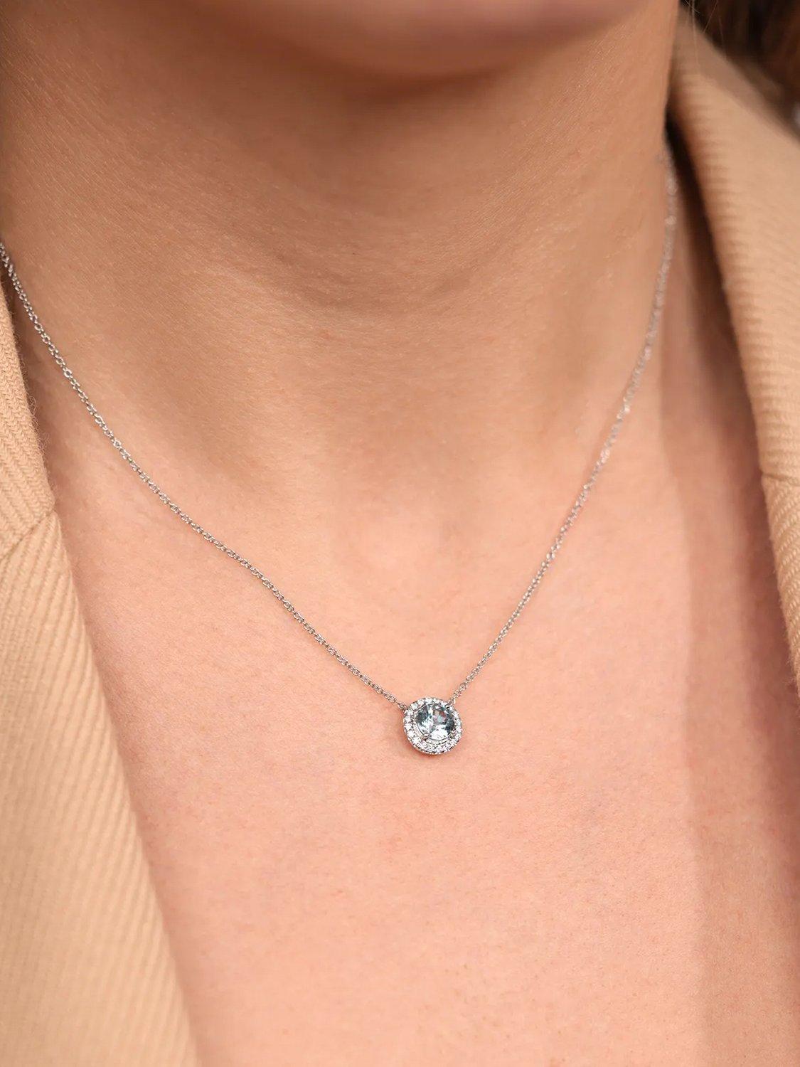 Product image 2 of 5, which shows Pre-loved Tiffany & Co. Brilliant Cut Aquamarine and Diamond Platinum Soleste Pendant Necklace