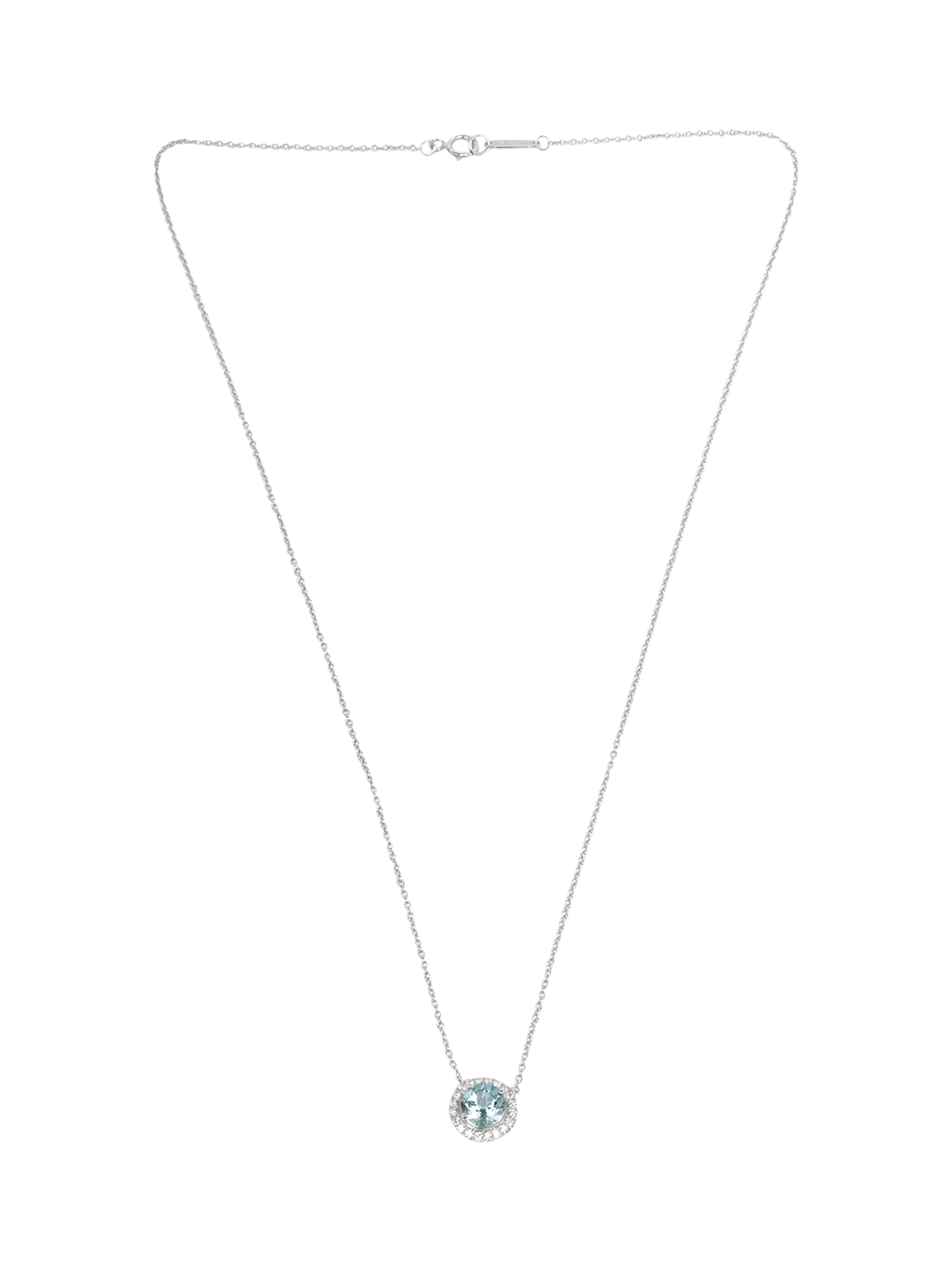 Product image 4 of 5, which shows Pre-loved Tiffany & Co. Brilliant Cut Aquamarine and Diamond Platinum Soleste Pendant Necklace