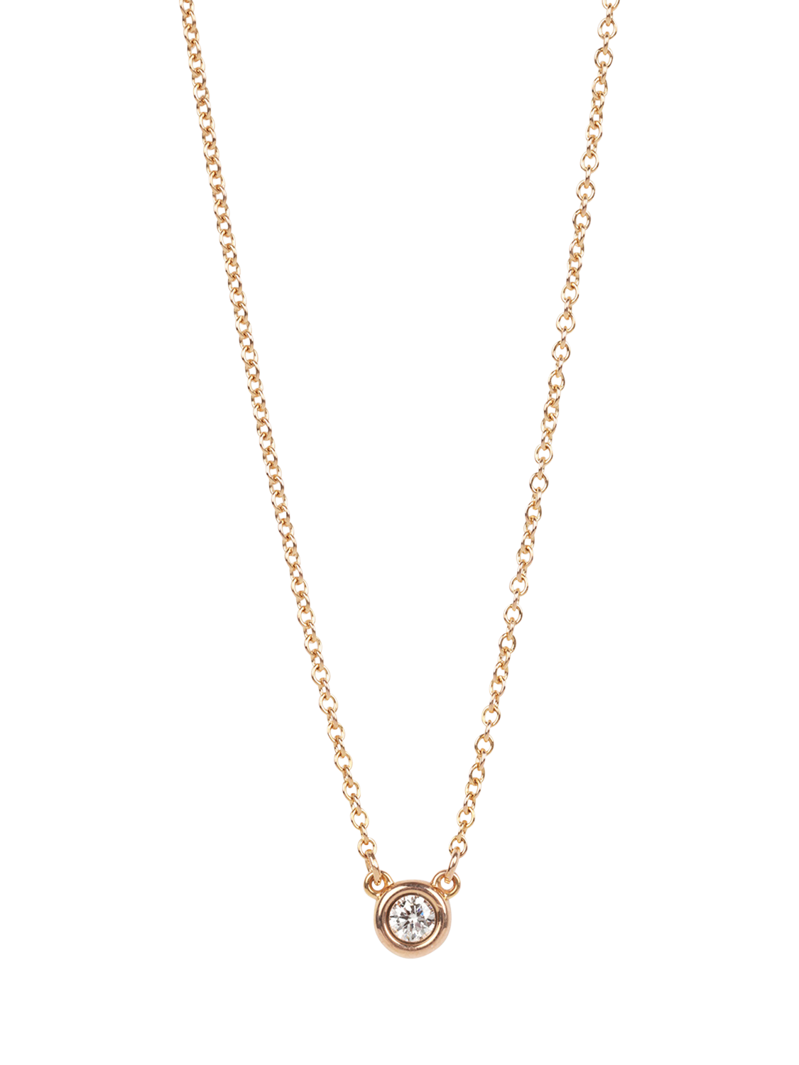 Product image 1 of 5, which shows Pre-loved Tiffany & Co. Elsa Peretti Diamonds by the Yard 18ct Rose Gold Brilliant Cut Solitaire Diamond Pendant Necklace, Rose Gold