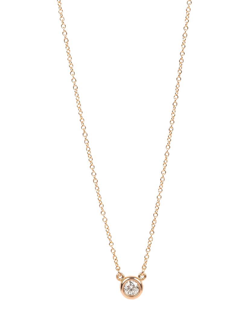 Pre-loved Tiffany & Co. Elsa Peretti Diamonds by the Yard 18ct Rose Gold Brilliant Cut Solitaire Diamond Pendant Necklace